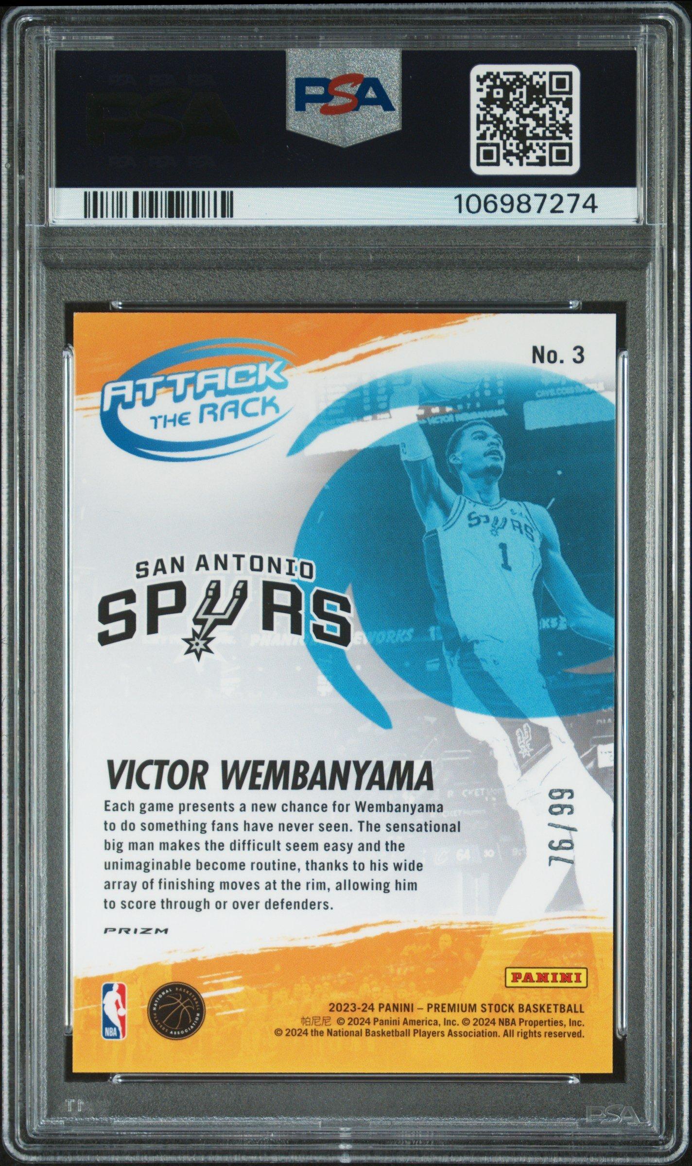2023 Panini Hoops Premium Stock Attack The Rack 3 Victor Wembanyama Red Ice PSA 10