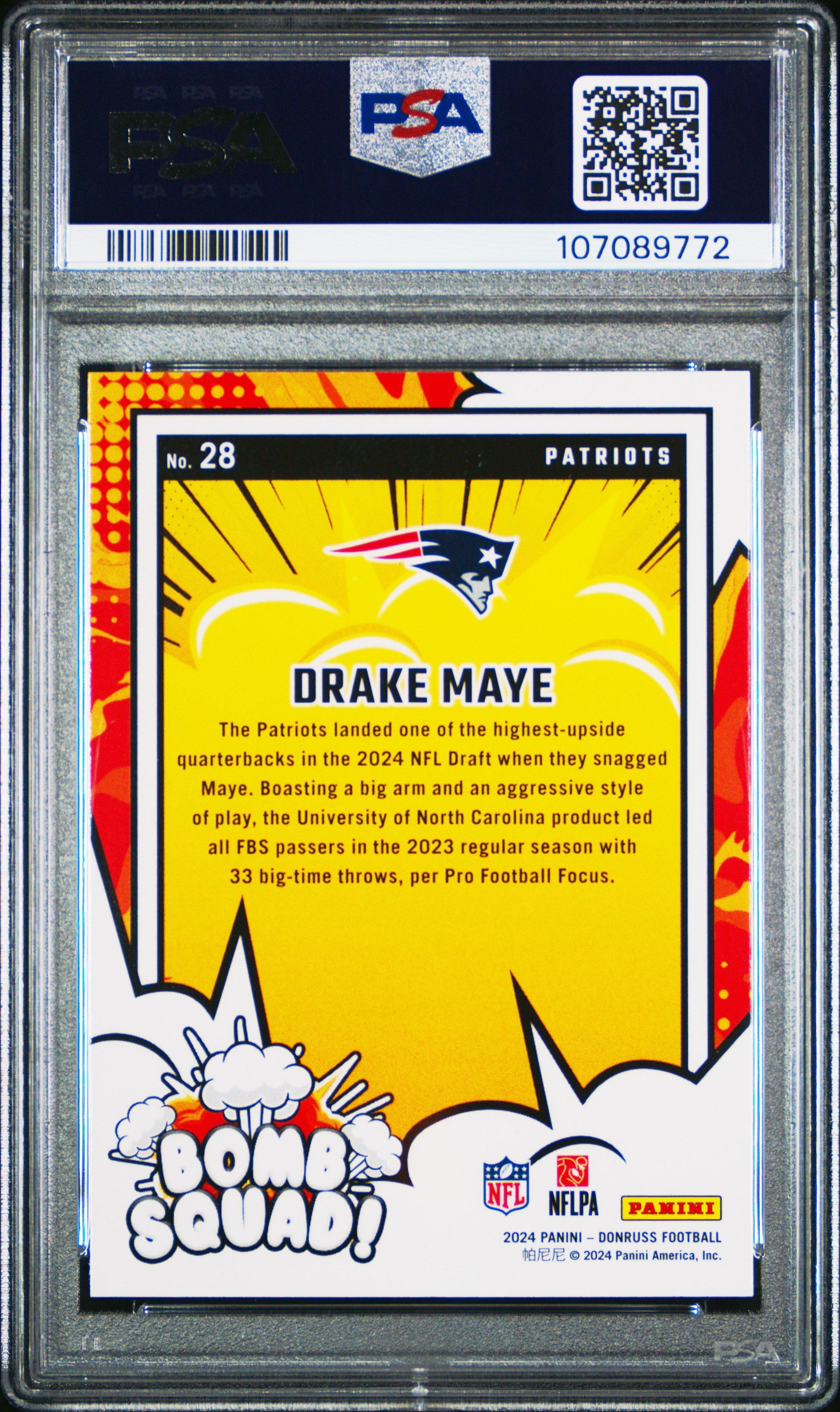 2024 Panini Donruss Bomb Squad 28 Drake Maye PSA