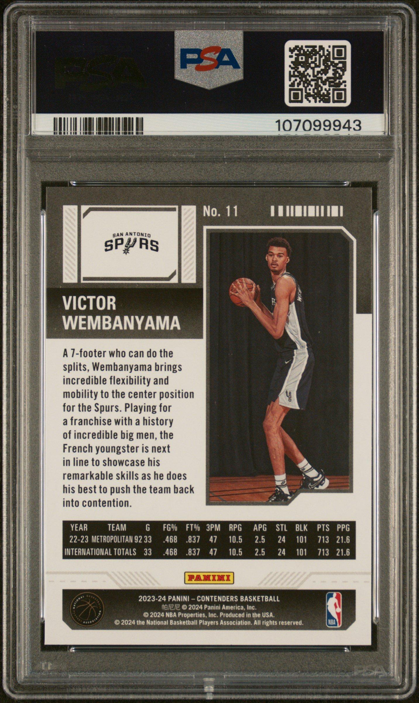 2023 Panini Contenders 11 Victor Wembanyama Red Game PSA 10
