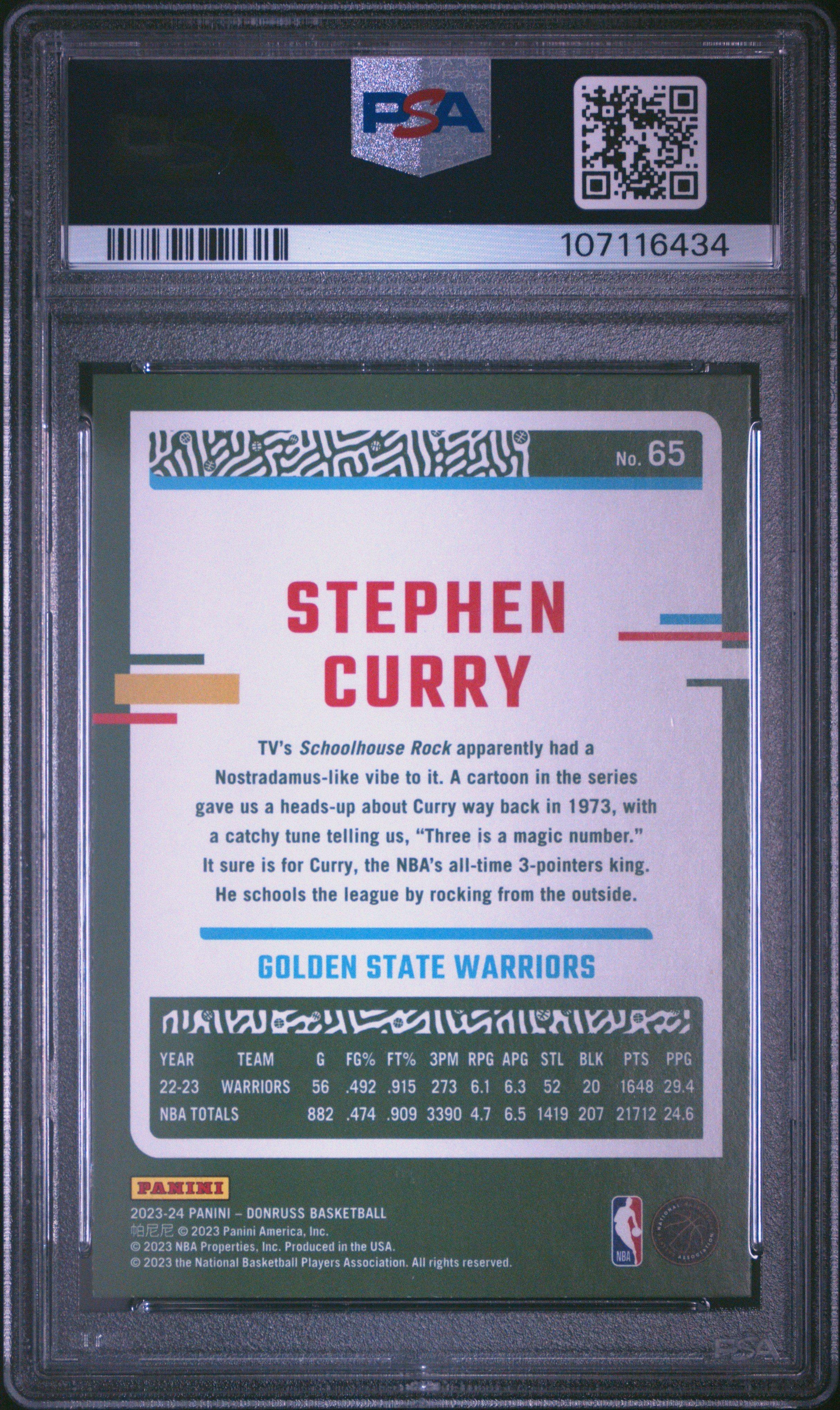2023 Panini Donruss 65 Stephen Curry Holo Green Laser PSA 10