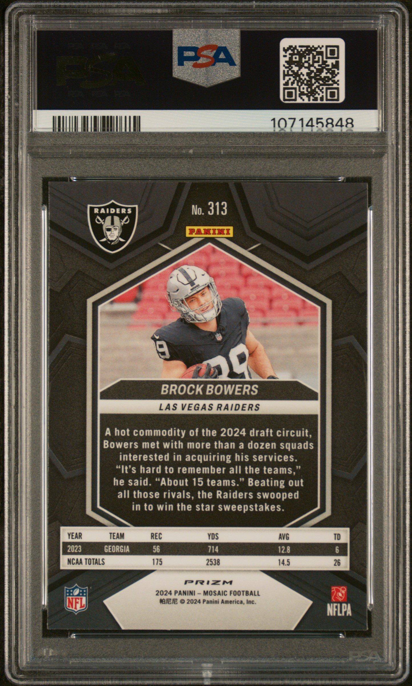2024 Panini Mosaic 313 Brock Bowers Red & Green Choice PSA 10