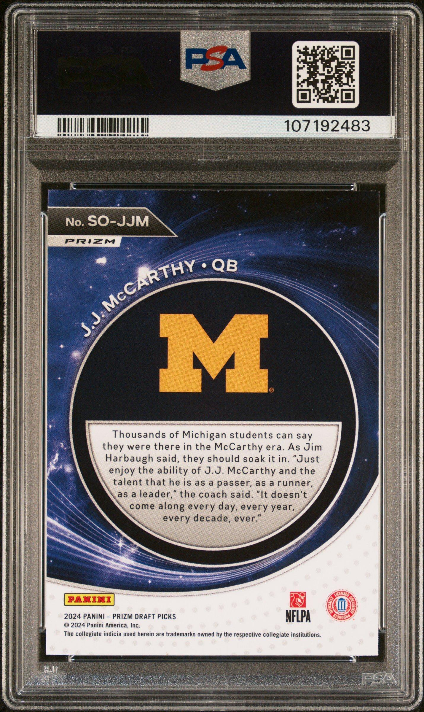 2024 Panini Prizm Draft Picks Student Orientation Sojjm Jj Mccarthy Red Ice PSA 10