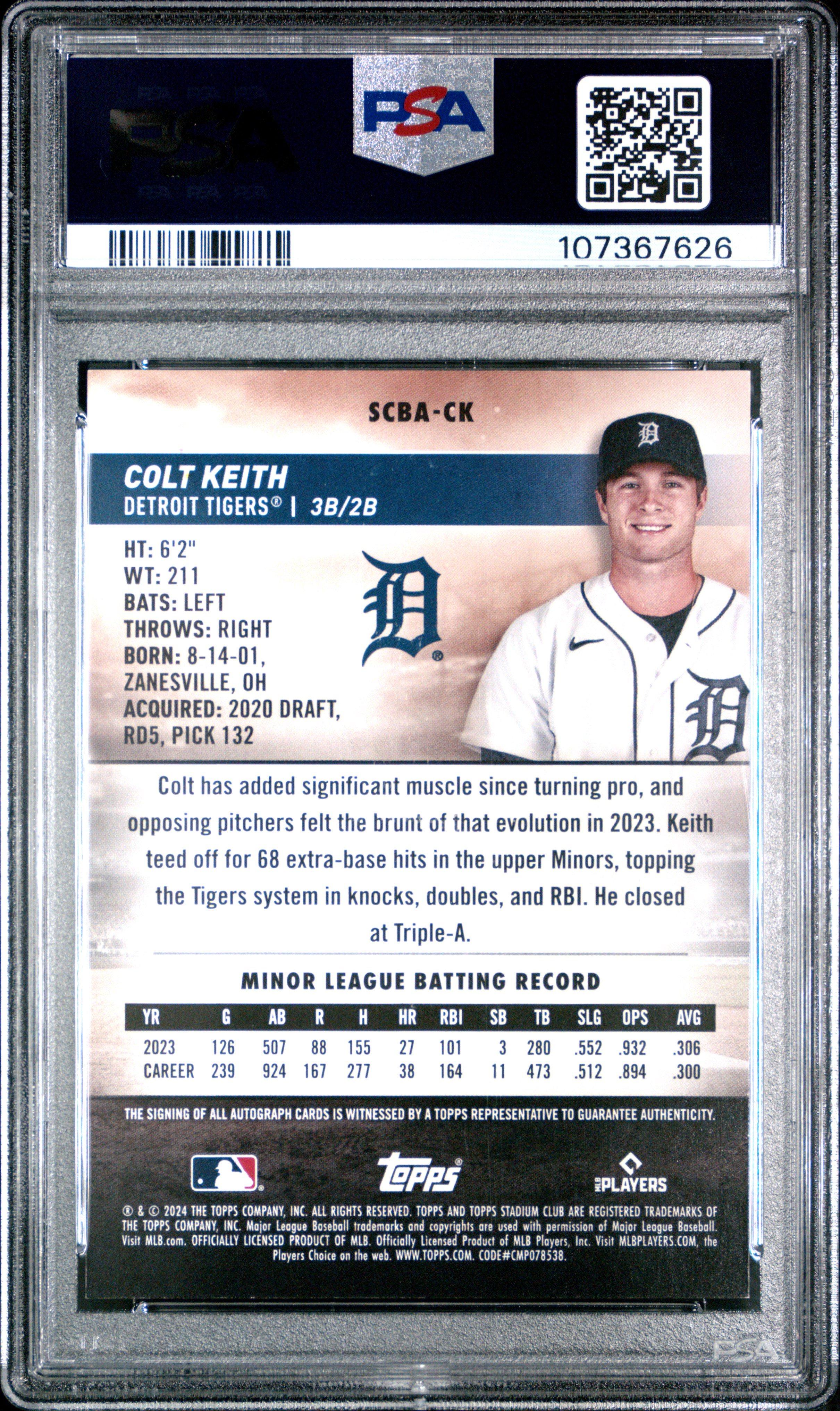 2024 Topps Stadium Club Base Autographs Scback Colt Keith PSA 9