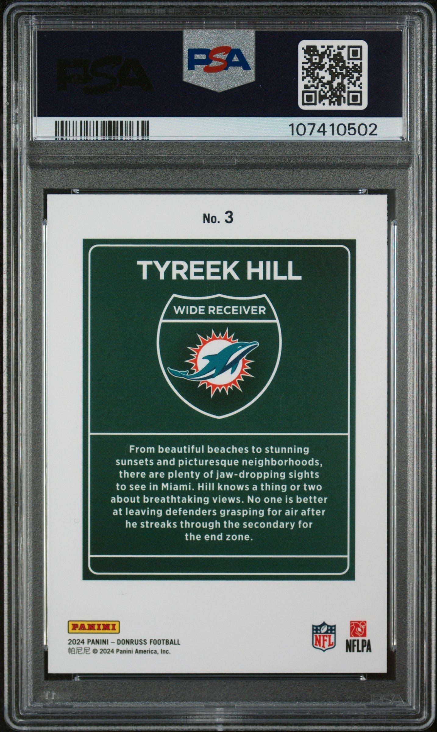 2024 Panini Donruss Downtown! 3 Tyreek Hill PSA 8 Graded Card