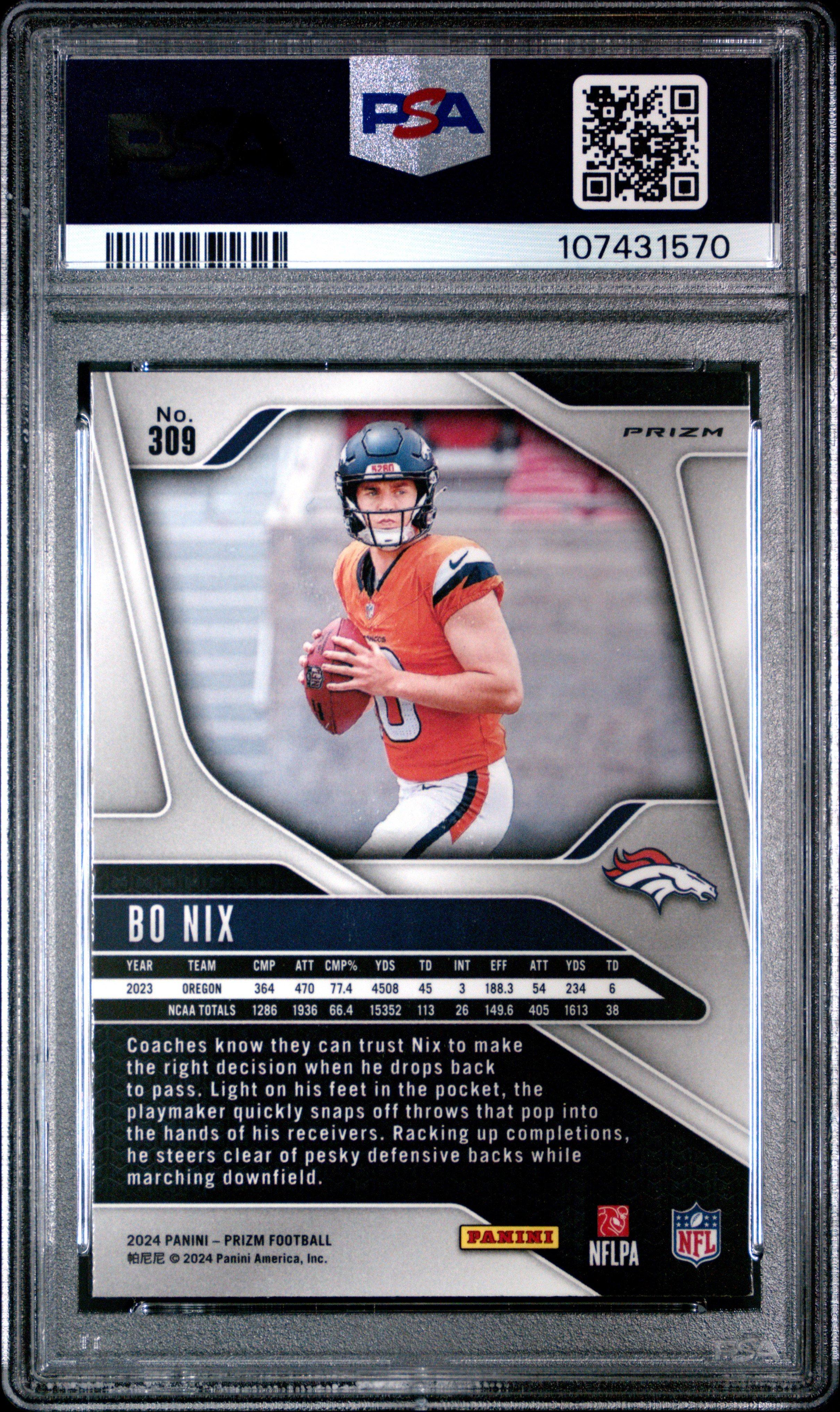 2024 Panini Prizm 309 Bo Nix Silver Prizm PSA