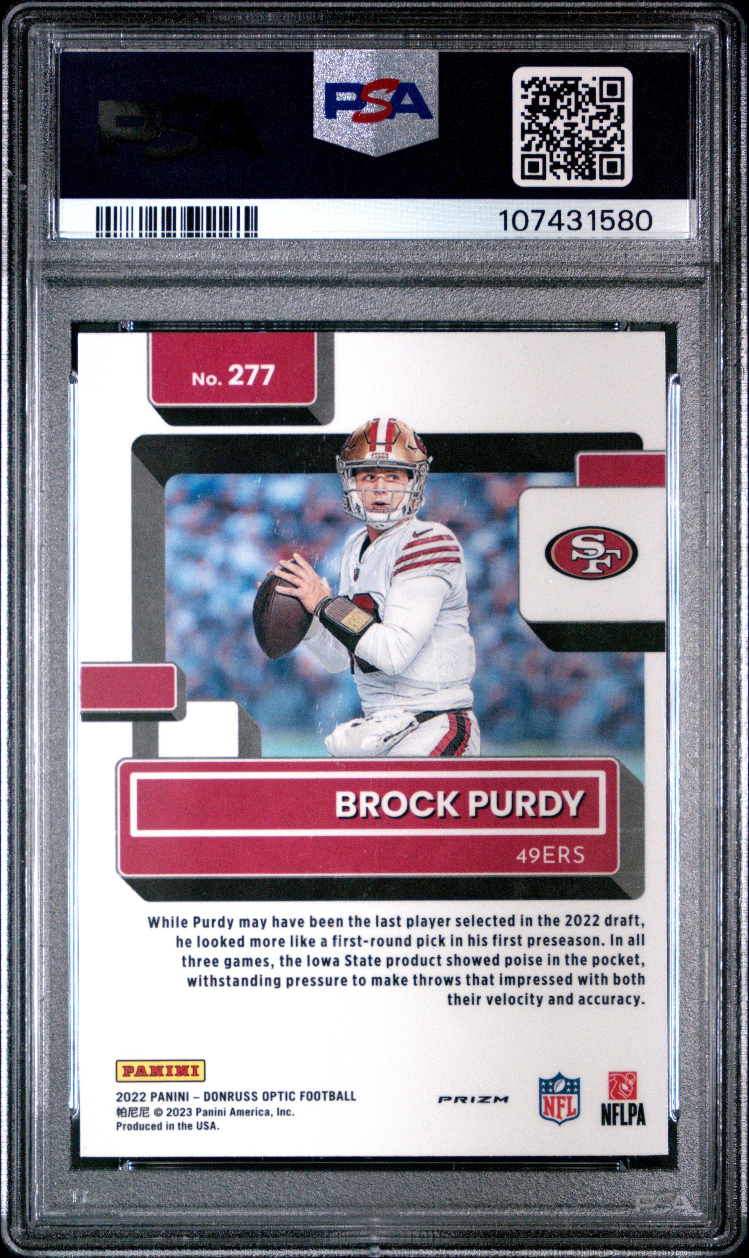 2022 Panini Donruss Optic 277 Brock Purdy Red Hyper PSA 9