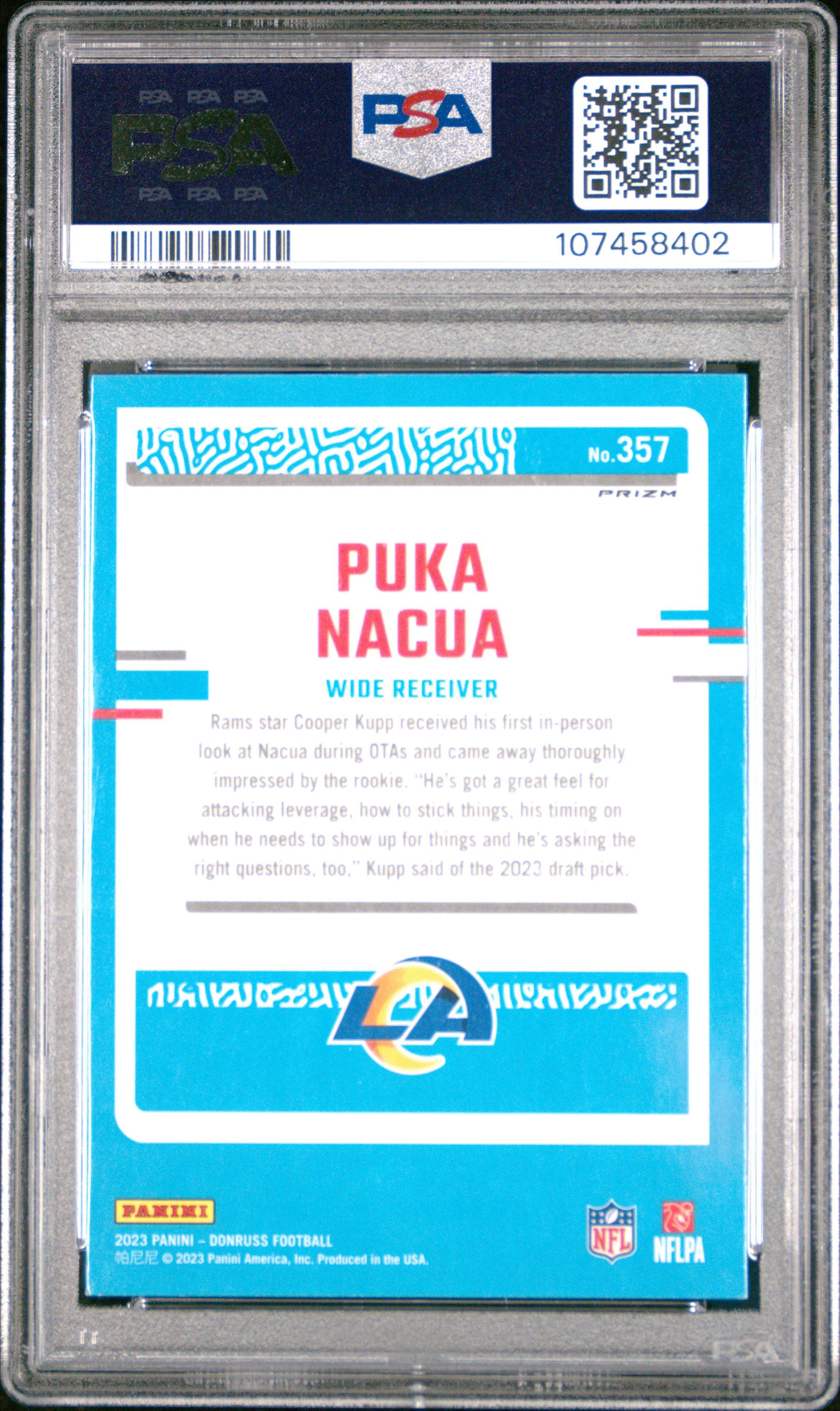 2023 Panini Donruss 357 Puka Nacua Optic Preview-red & Green PSA