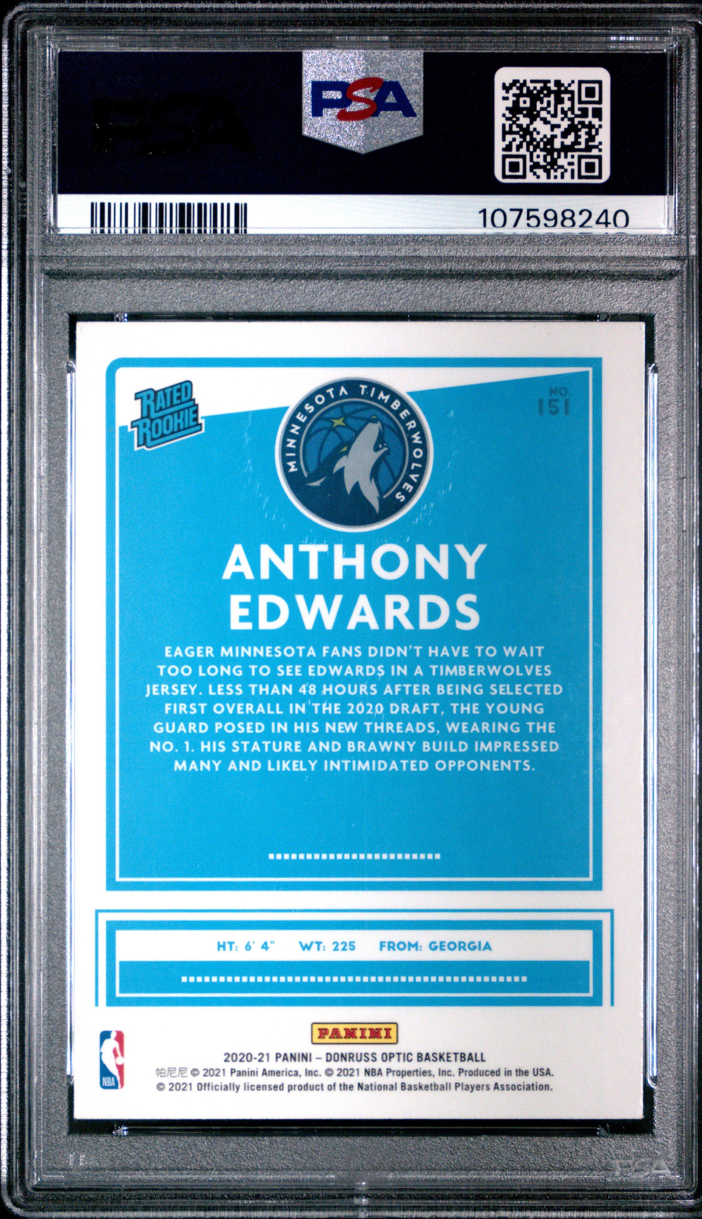 2020 Panini Donruss Optic 151 Anthony Edwards PSA