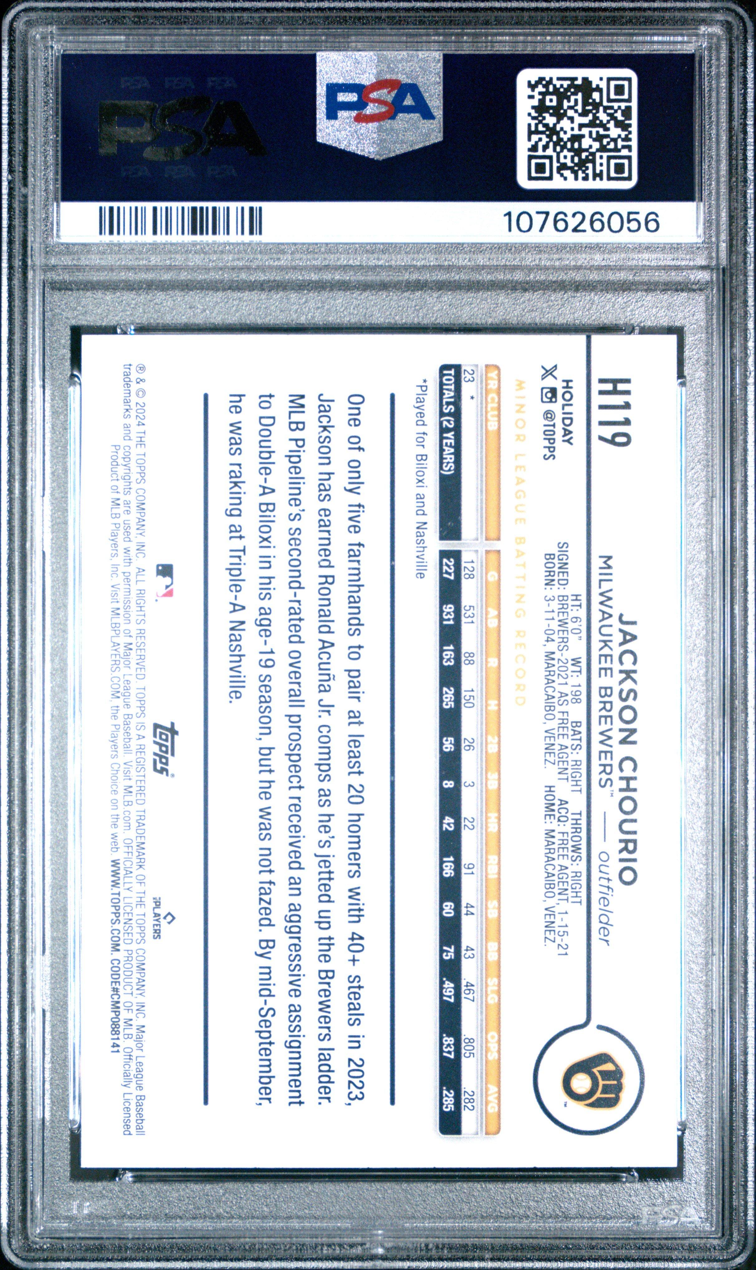 2024 Topps Holiday H119 Jackson Chourio PSA 10