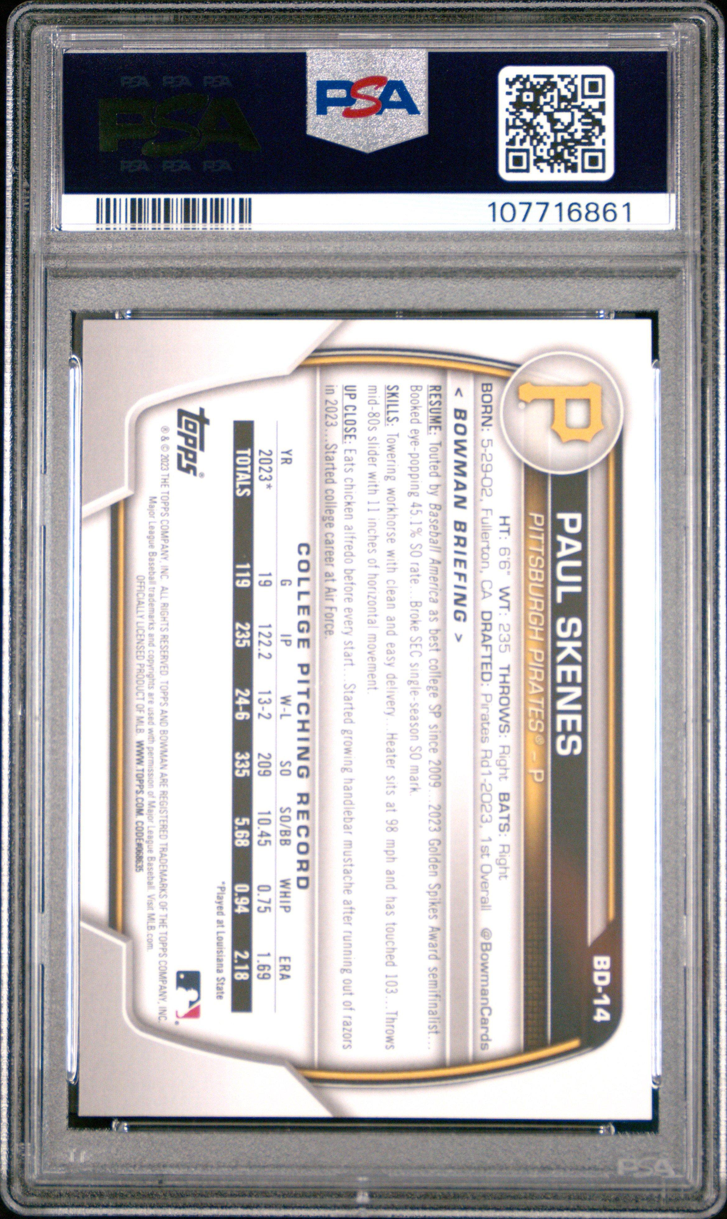 2023 Bowman Draft Bd14 Paul Skenes PSA