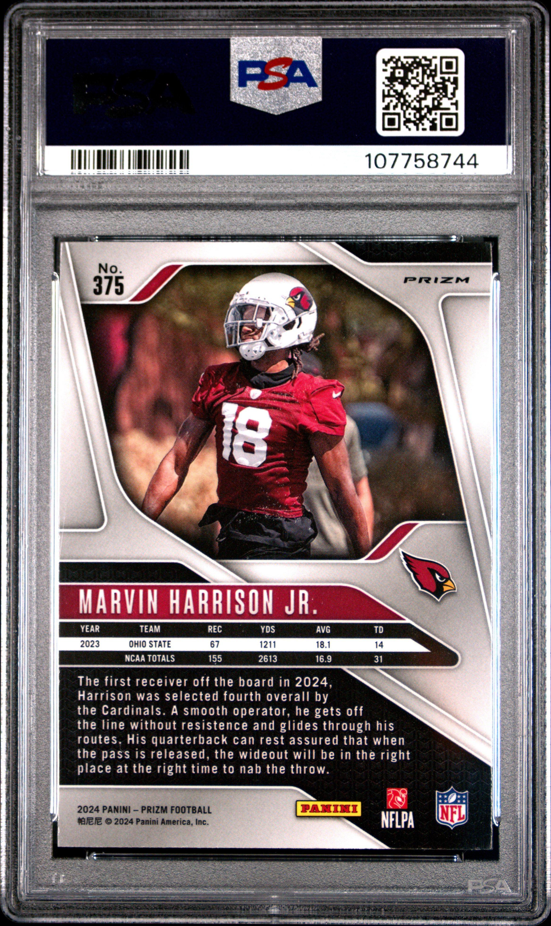 2024 Panini Prizm 375 Marvin Harrison Jr. Disco Prizm PSA 10