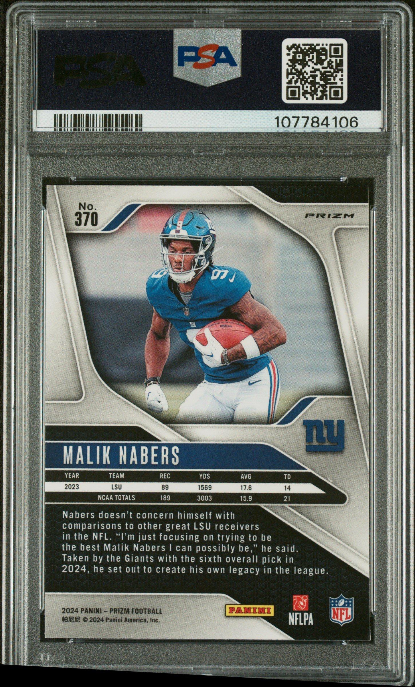2024 Panini Prizm 370 Malik Nabers Red/white/blue Prizm PSA 9