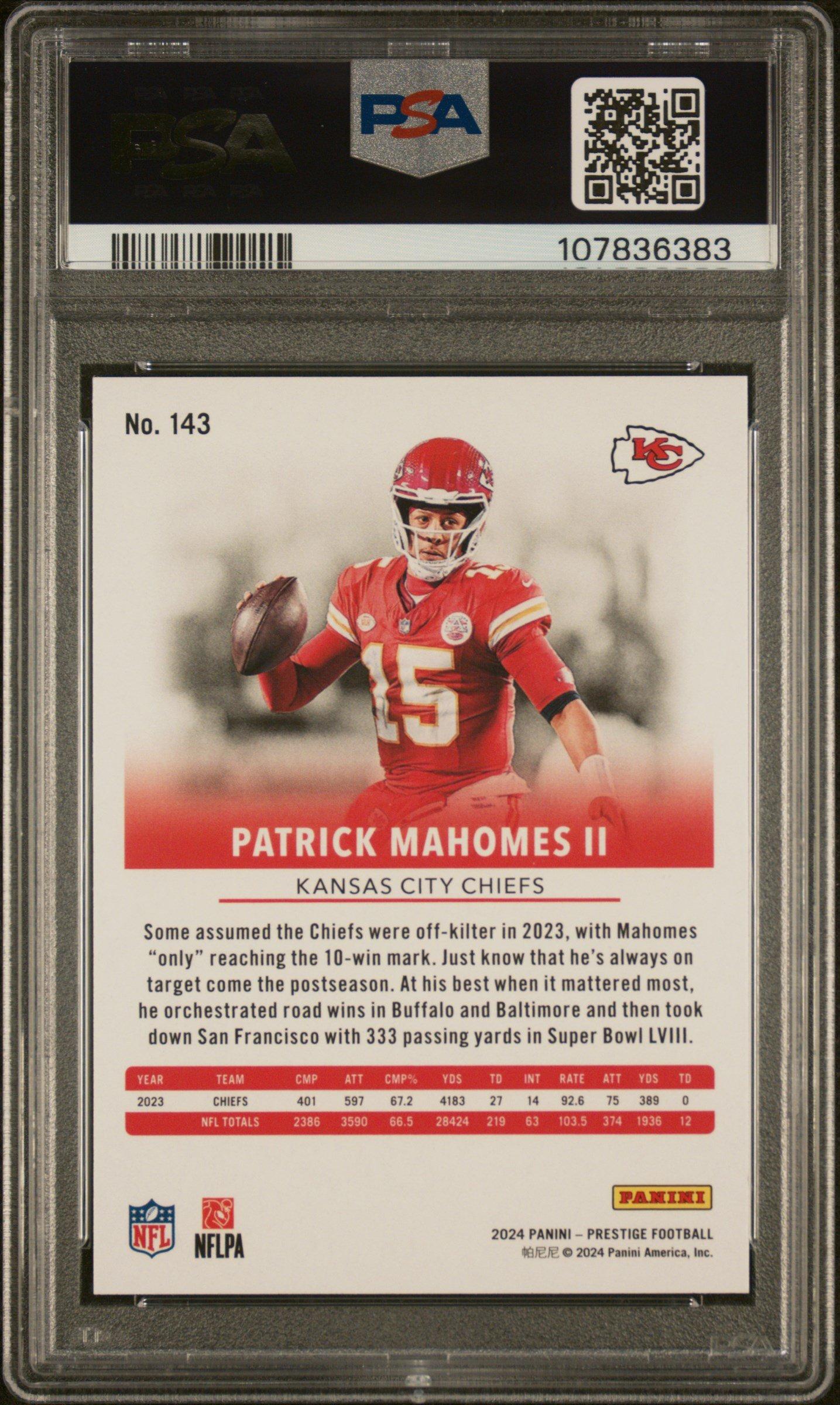 2024 Panini Prestige 143 Patrick Mahomes Ii Hyper Xtra Points PSA 10