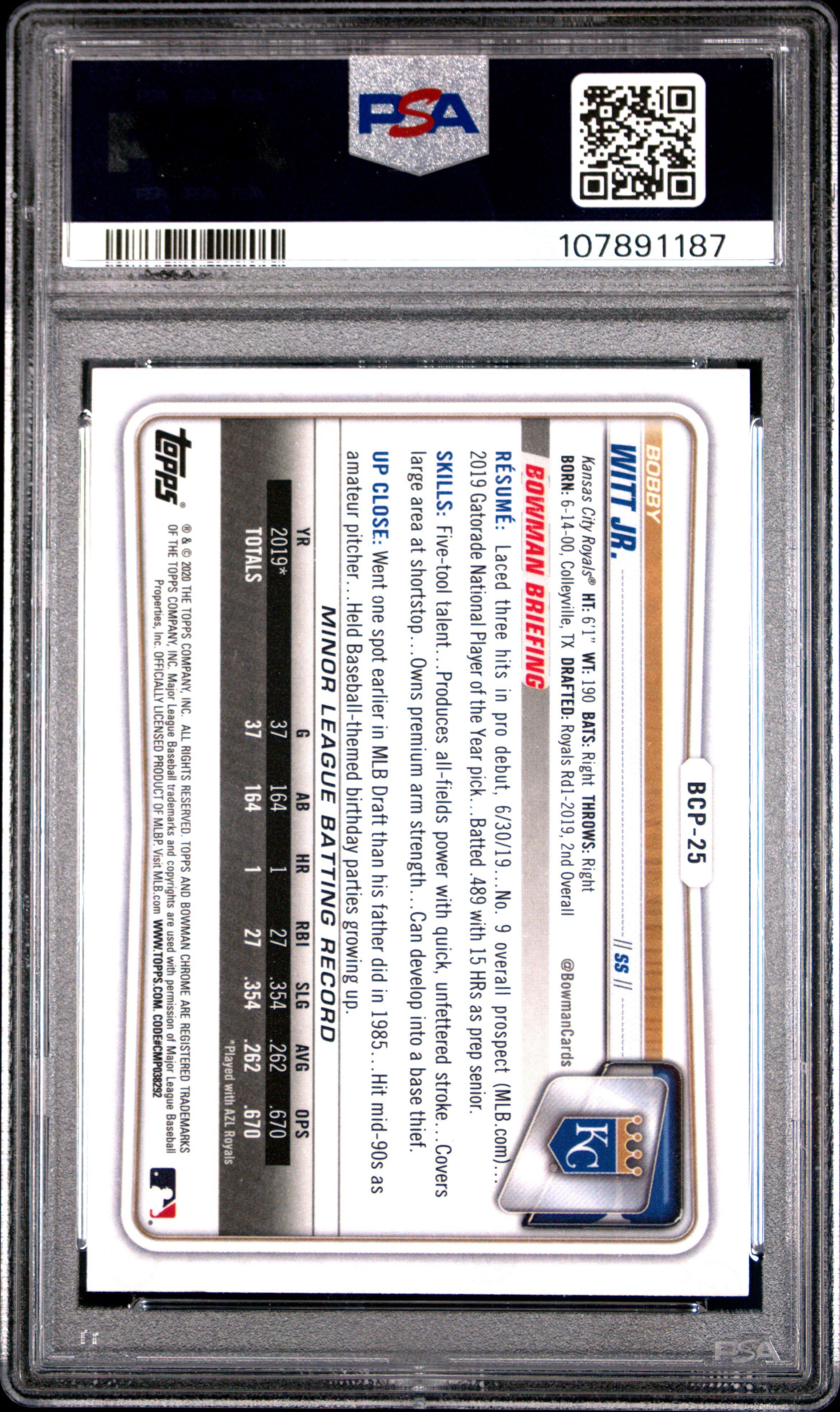 2020 Bowman Chrome Prospects Bcp25 Bobby Witt Jr. PSA