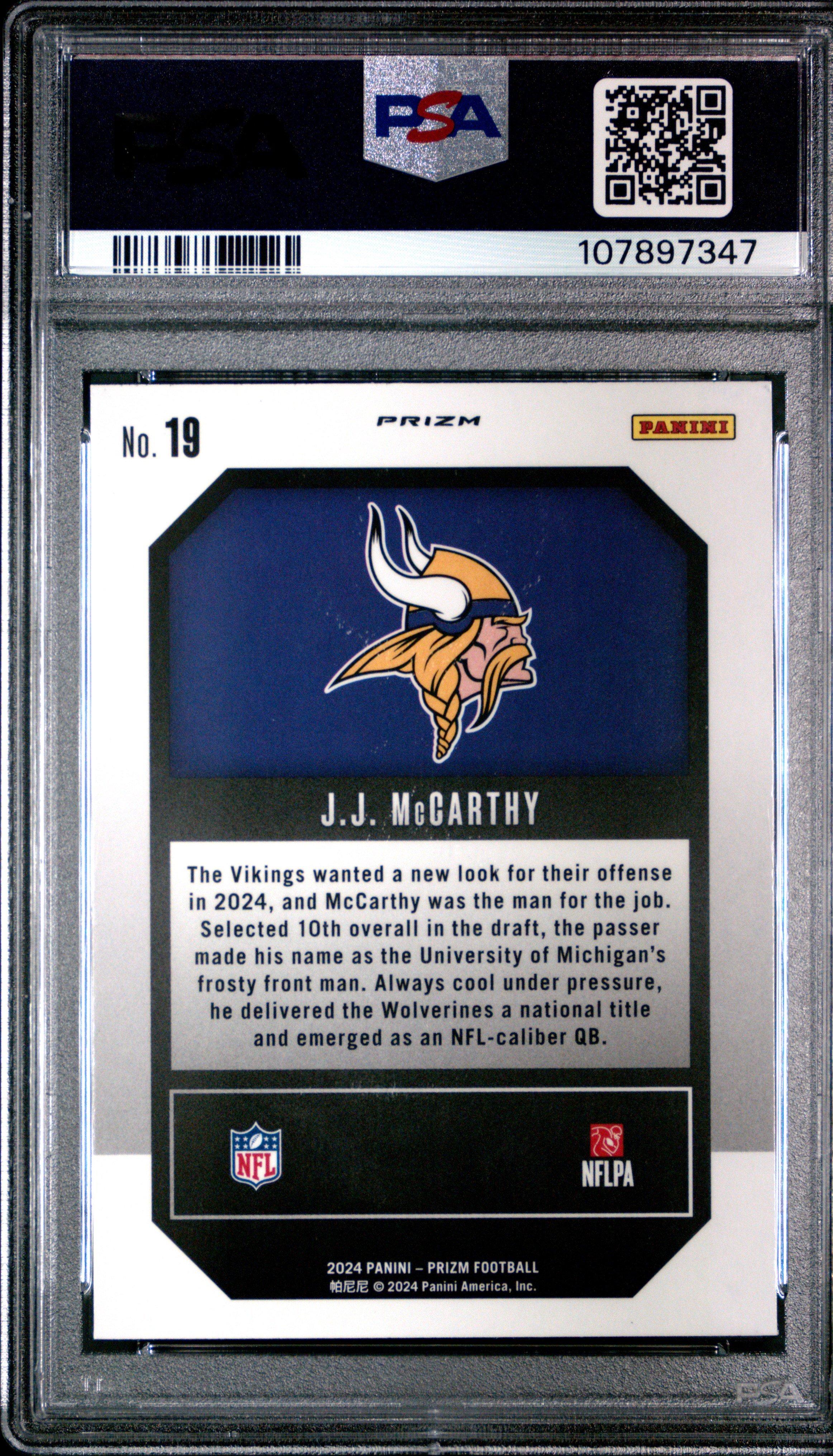 2024 Panini Prizm Emergent 19 Jj Mccarthy Green Prizm PSA 10
