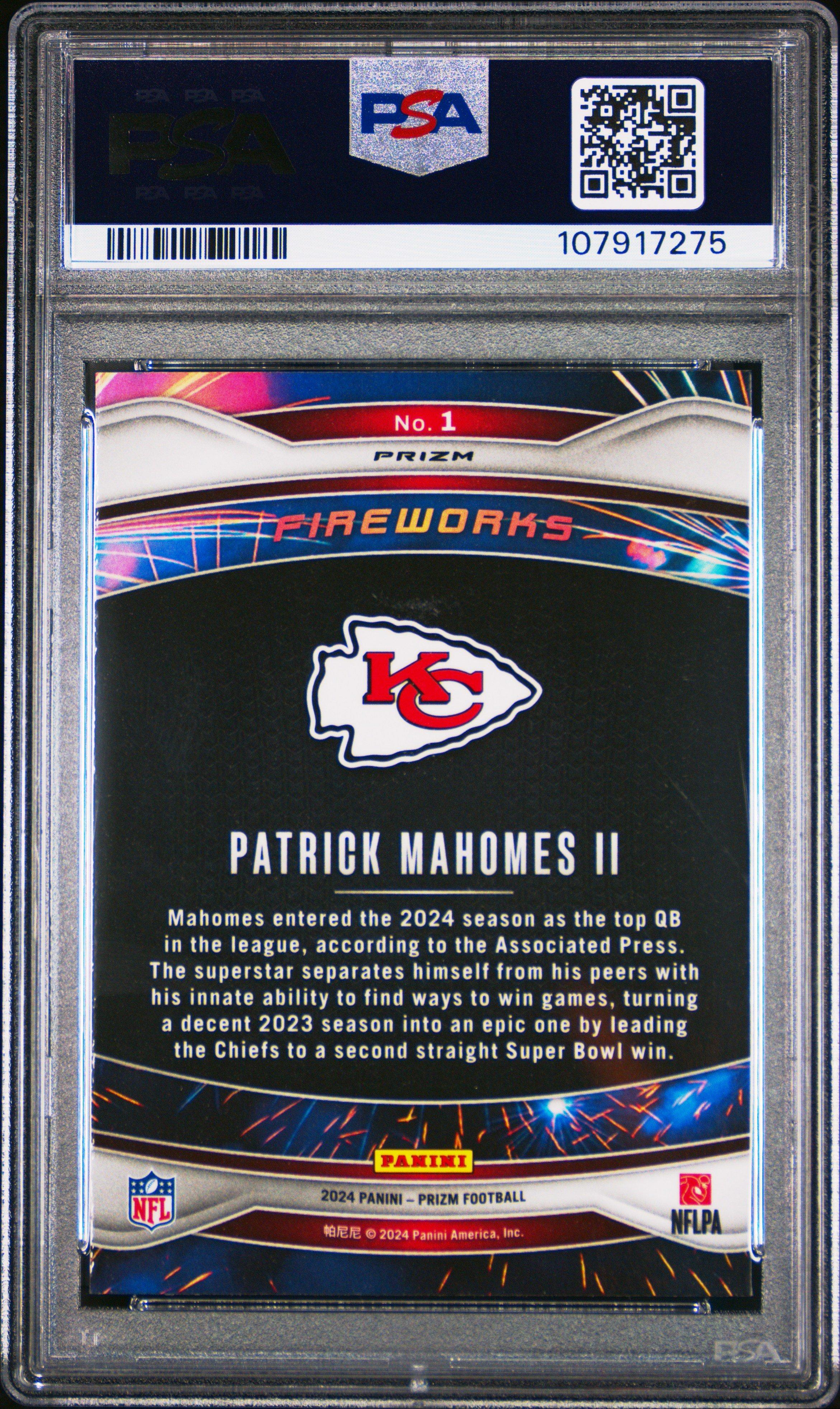 2024 Panini Prizm Fireworks 1 Patrick Mahomes Ii Green Prizm PSA 10