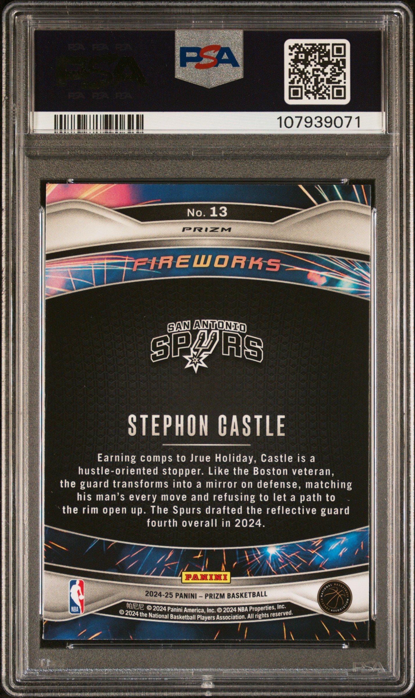 2024 Panini Prizm Fireworks 13 Stephon Castle Silver Prizm PSA 10