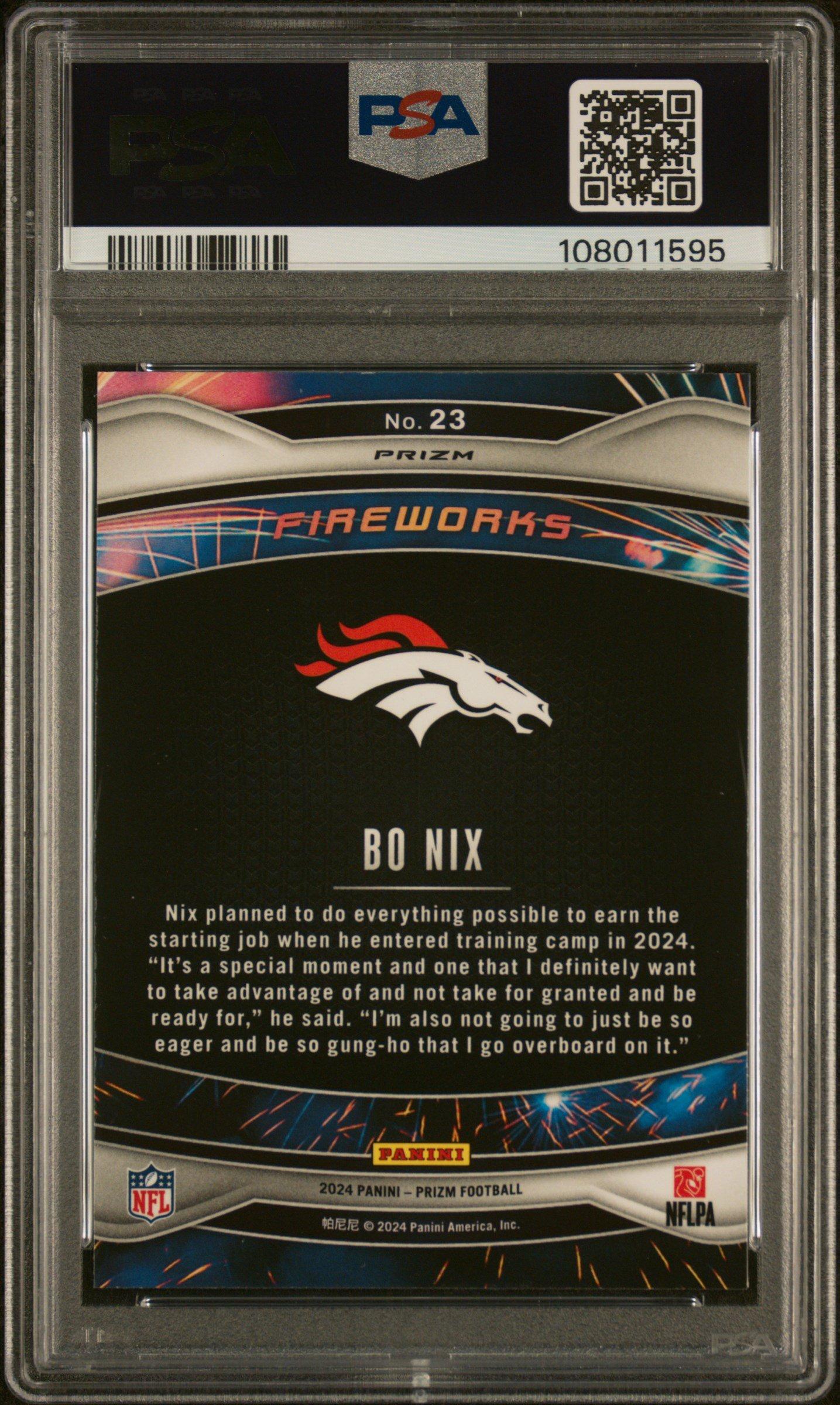 2024 Panini Prizm Fireworks 23 Bo Nix Green Prizm PSA 10