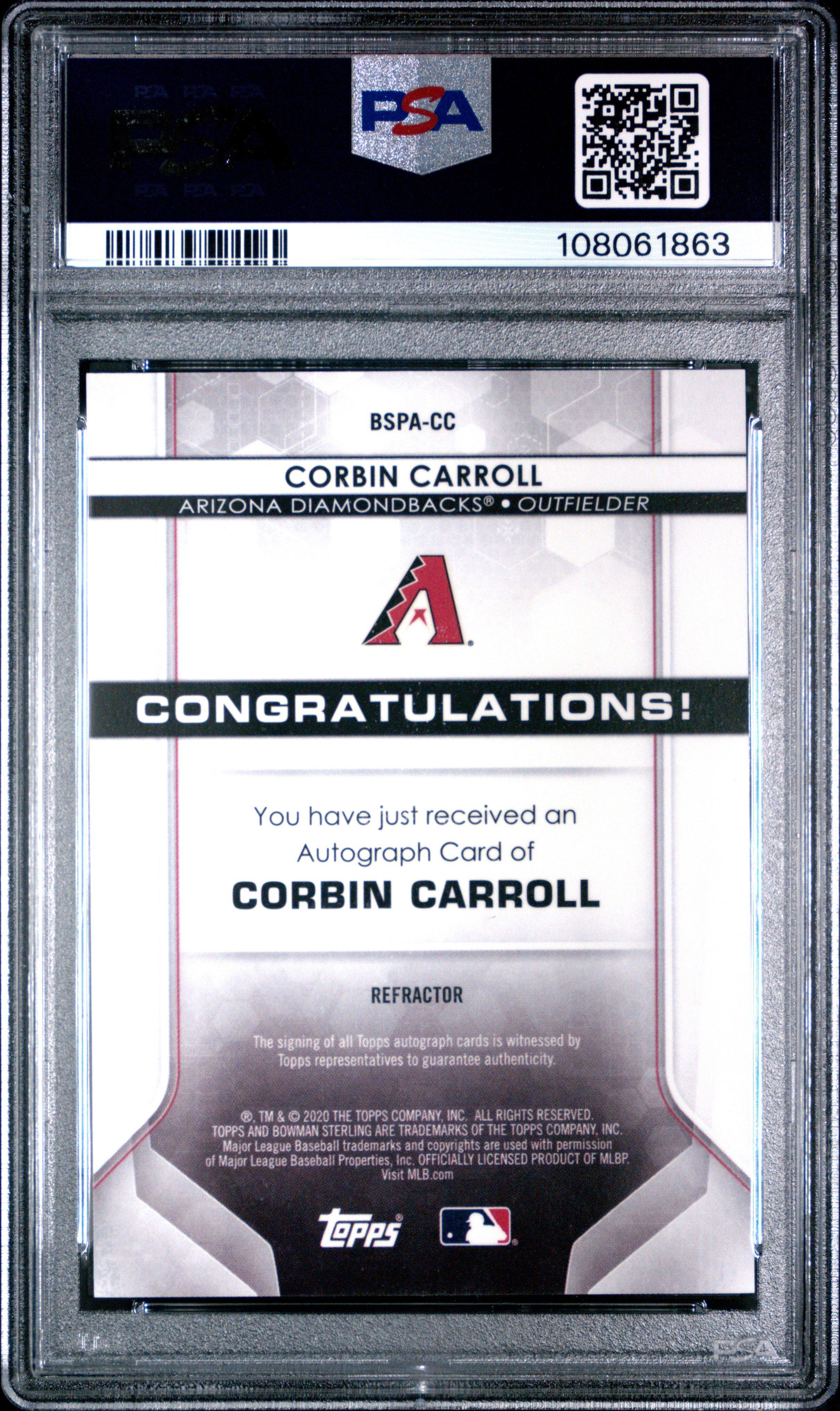 2020 Bowman Sterling Prospect Autographs Cc Corbin Carroll Refractor PSA 9