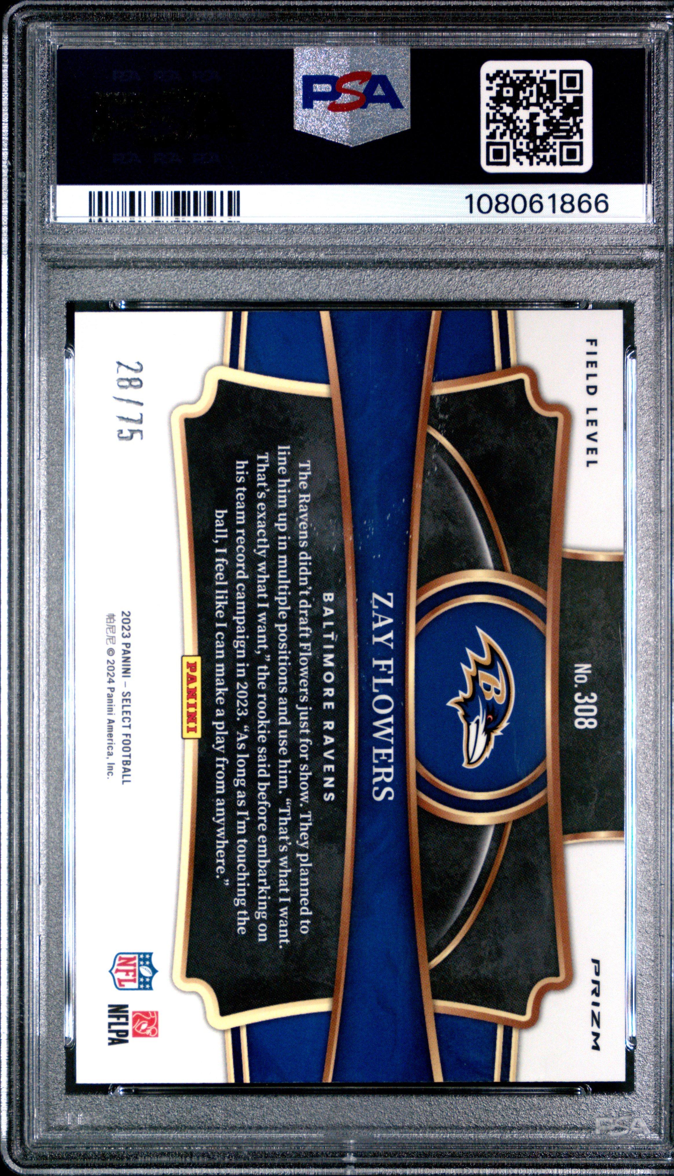 2023 Panini Select 308 Zay Flowers Tri-color Prizm PSA 10