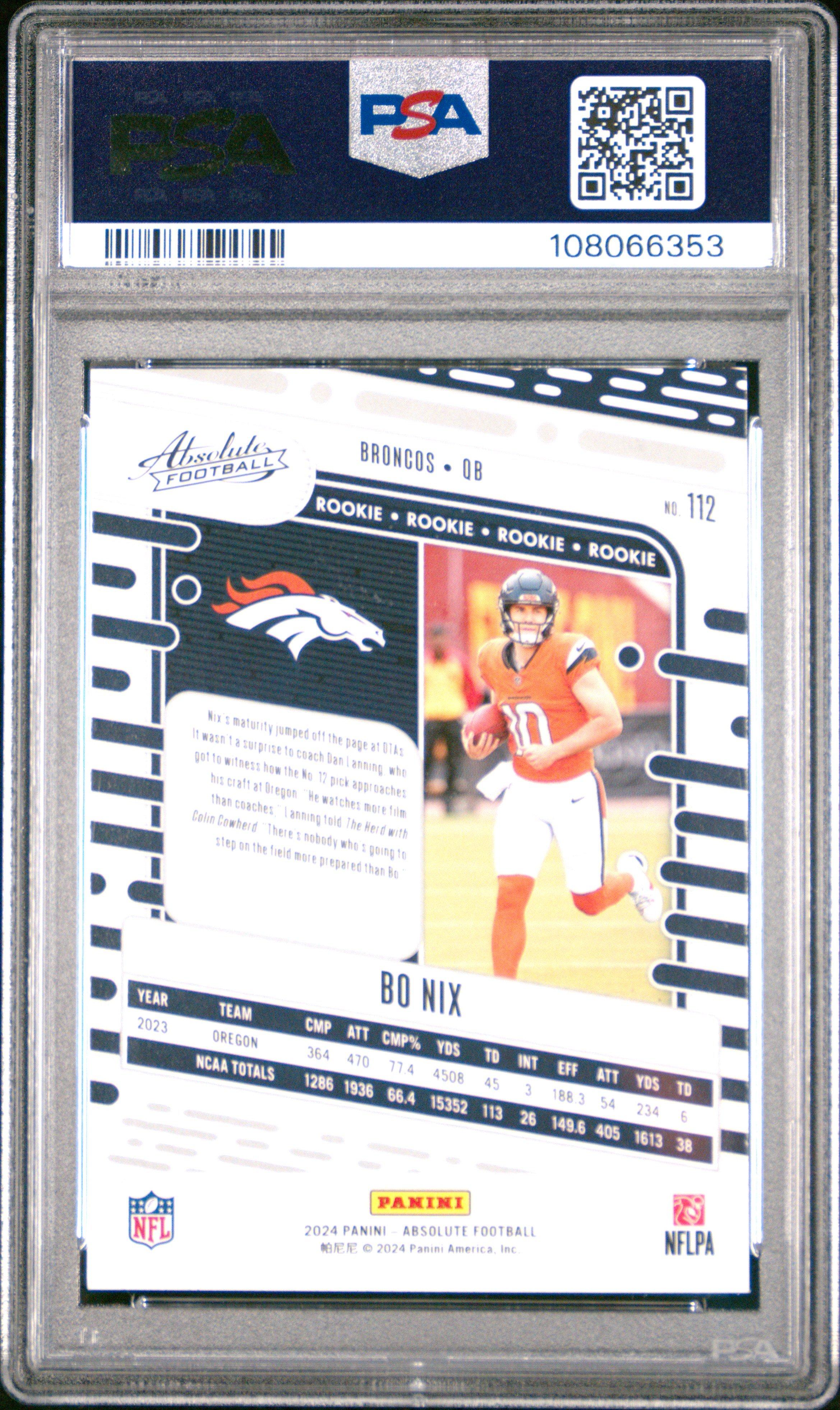 2024 Panini Absolute 112 Bo Nix PSA 10