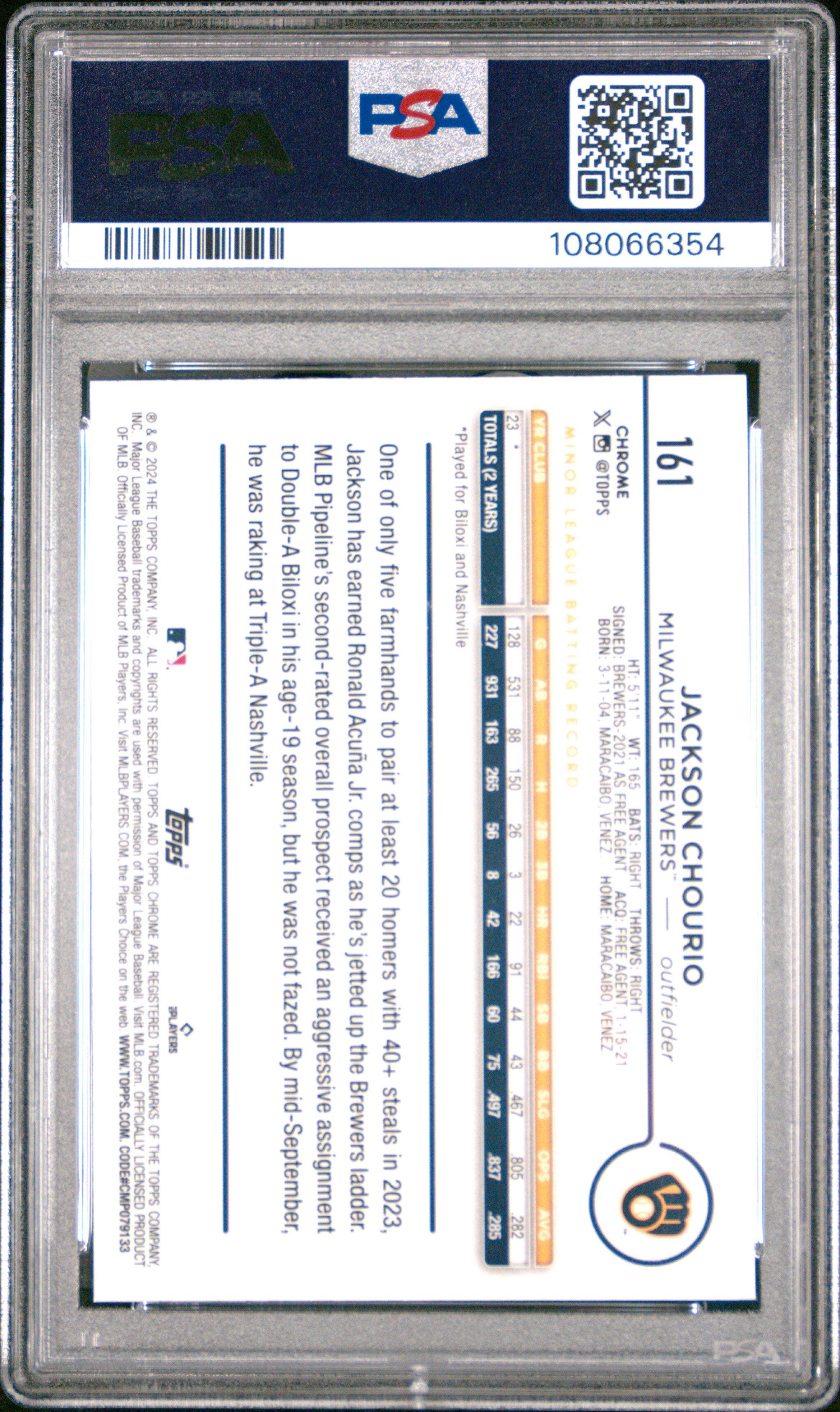 2024 Topps Chrome Logofractor Edition 161 Jackson Chourio PSA 10