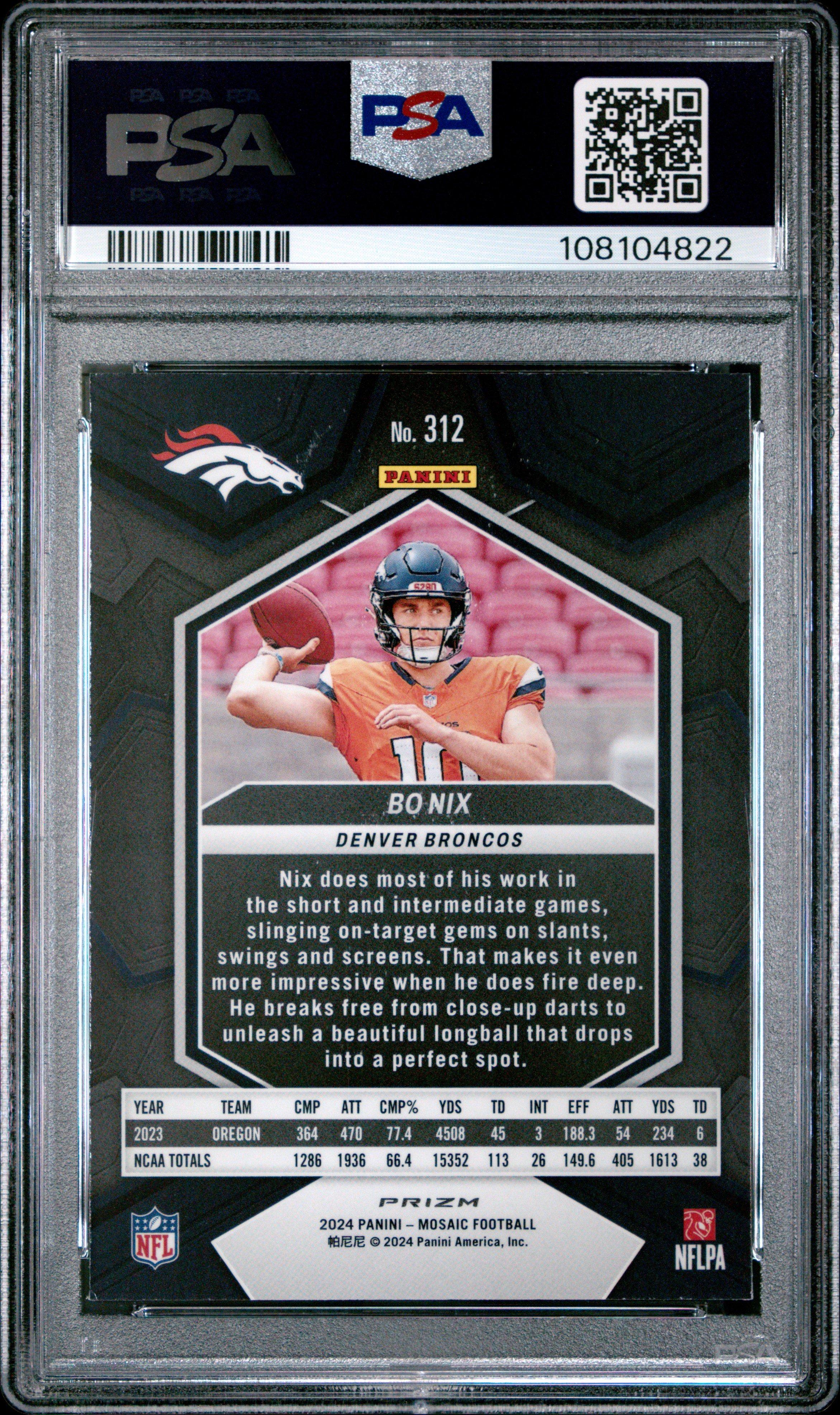 2024 Panini Mosaic 312 Bo Nix Reactive Yellow PSA 10