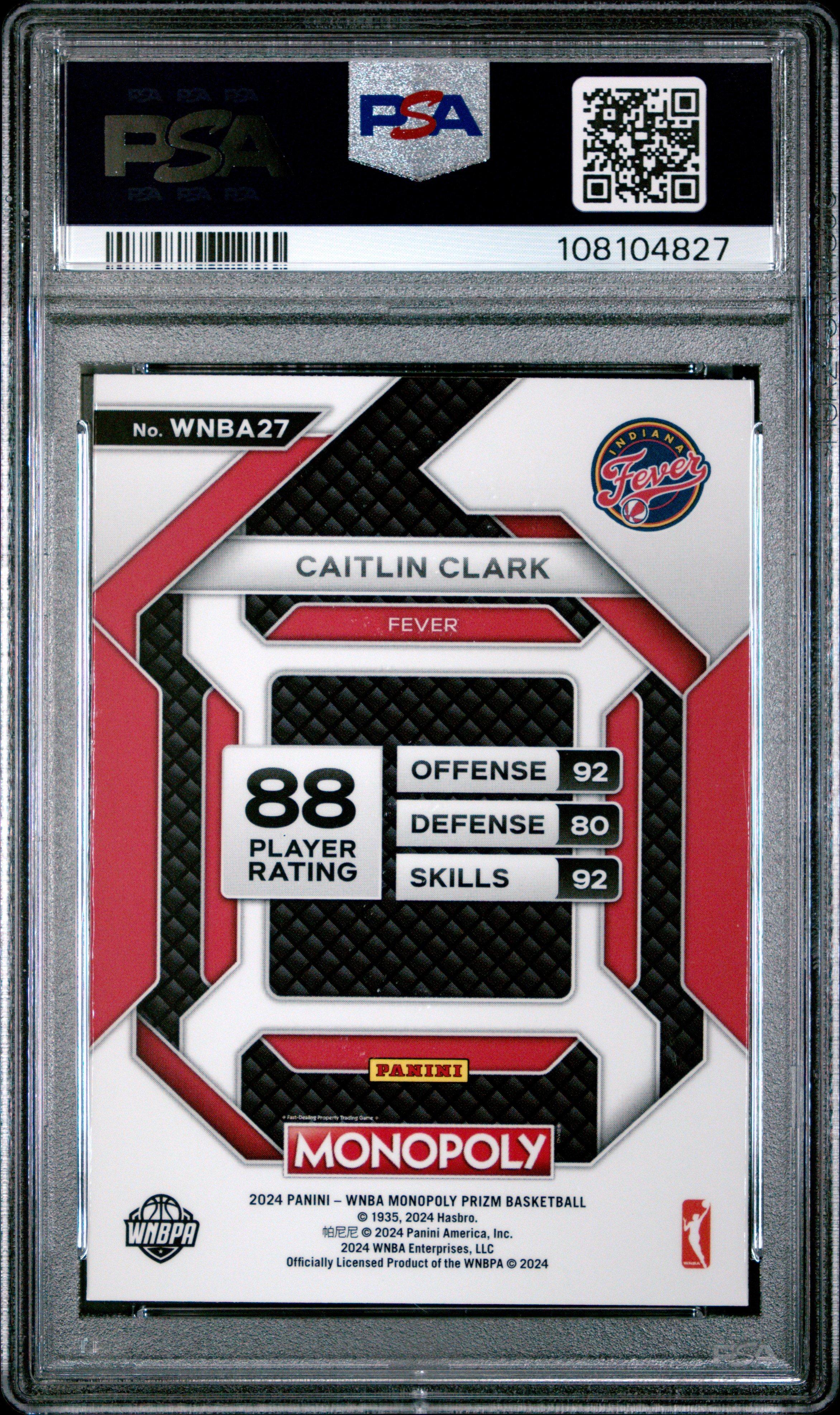2024 Panini Prizm Monopoly Wnba Insert 27 Caitlin Clark PSA