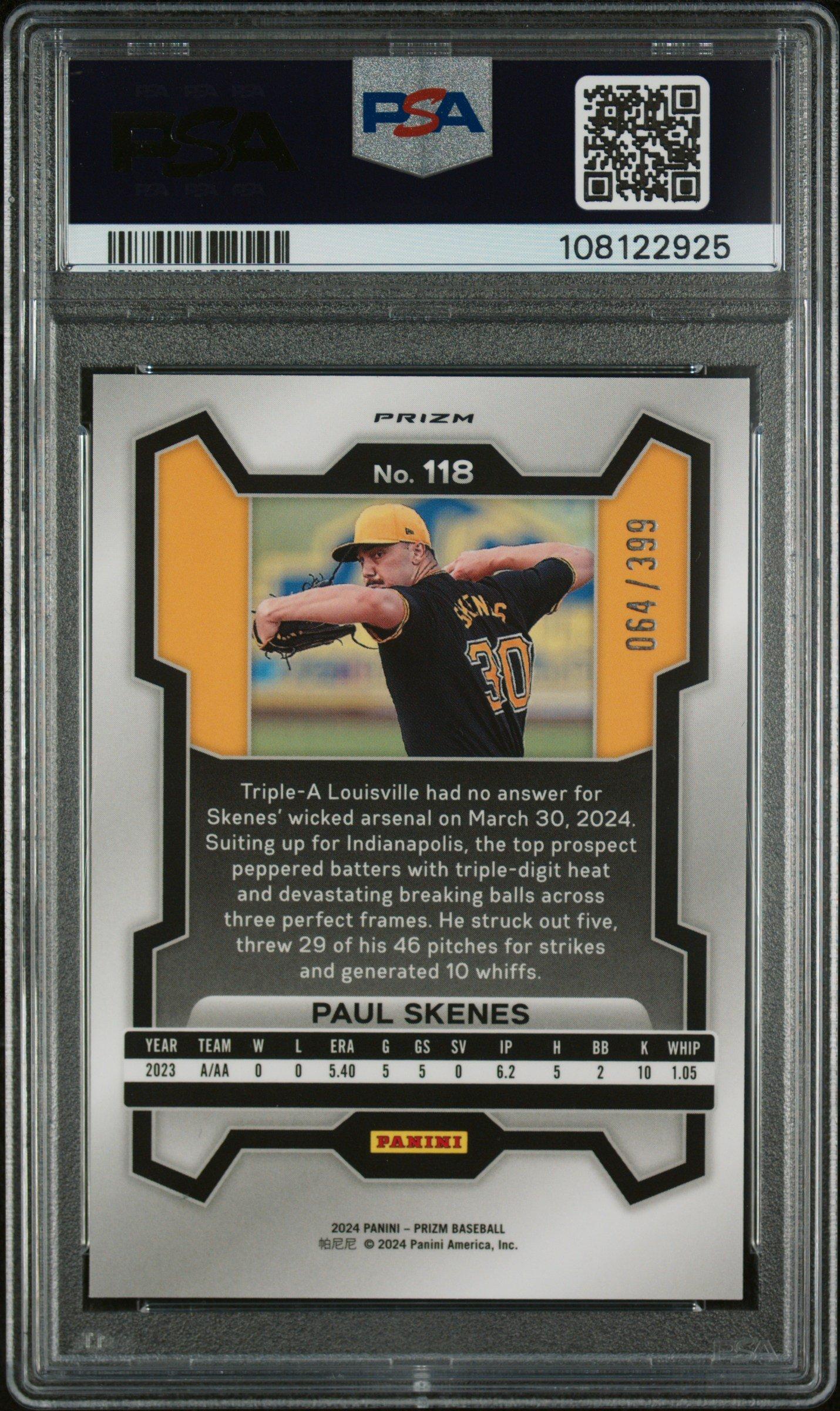 2024 Panini Prizm 118 Paul Skenes Red Pulsar PSA 9