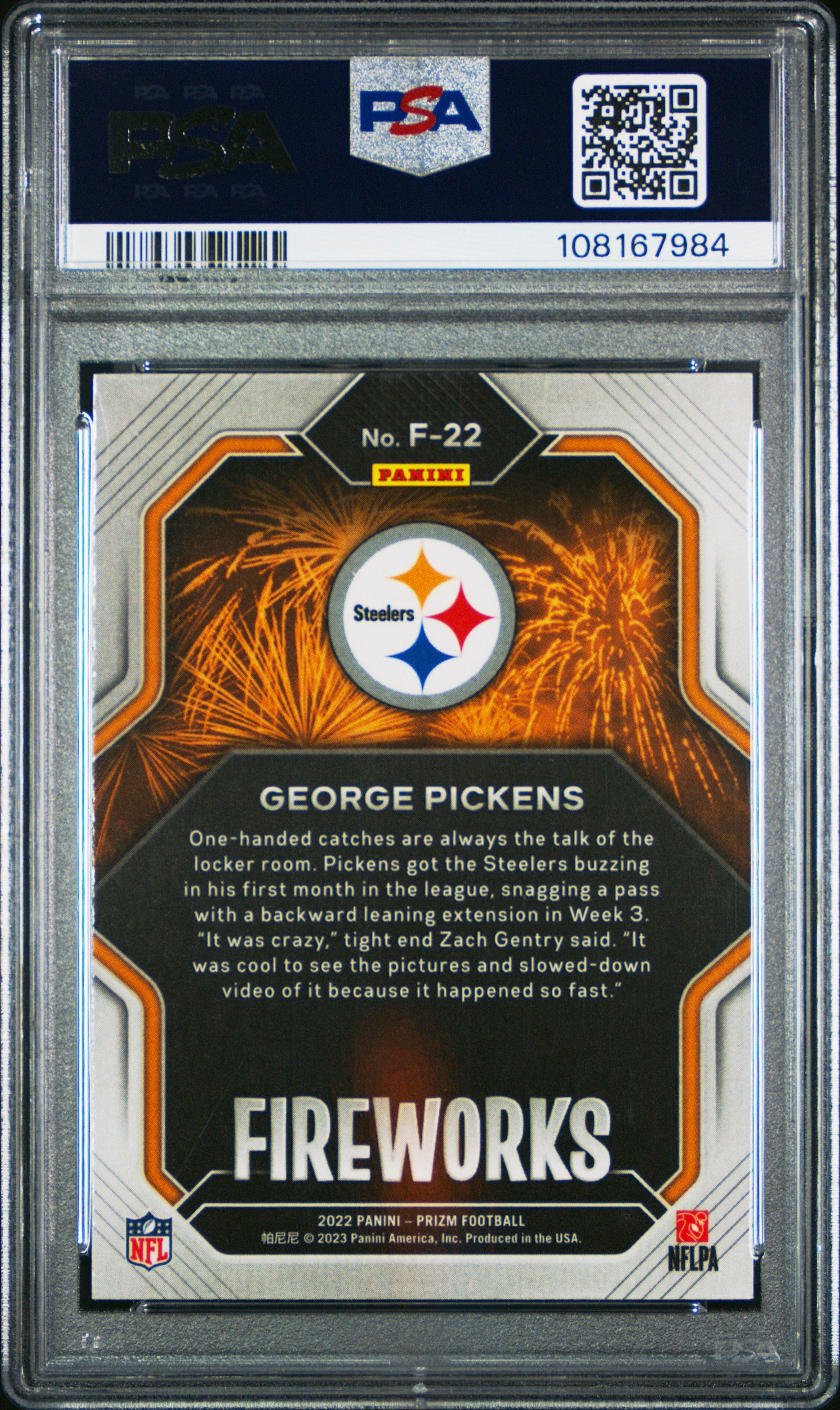 2022 Panini Prizm Fireworks F22 George Pickens PSA 9