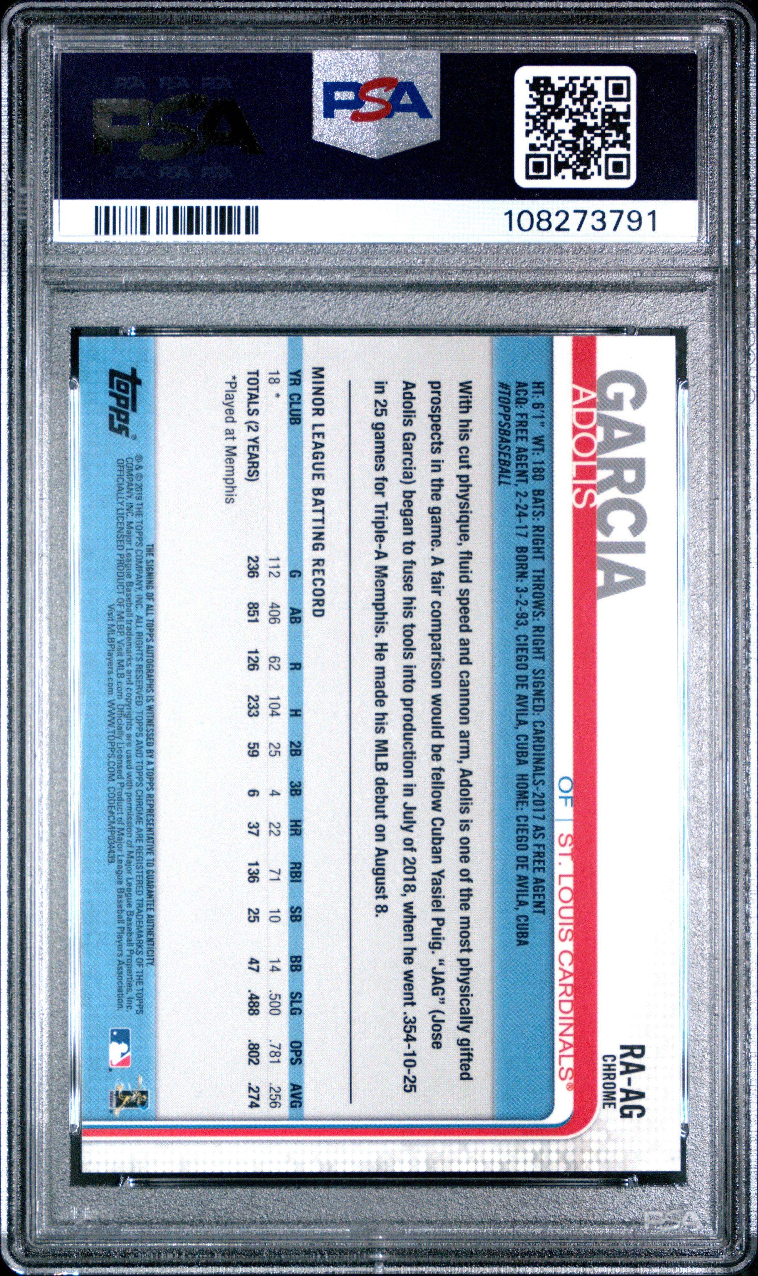 2019 Topps Chrome Rookie Autographs Ra-ag Adolis Garcia PSA 10