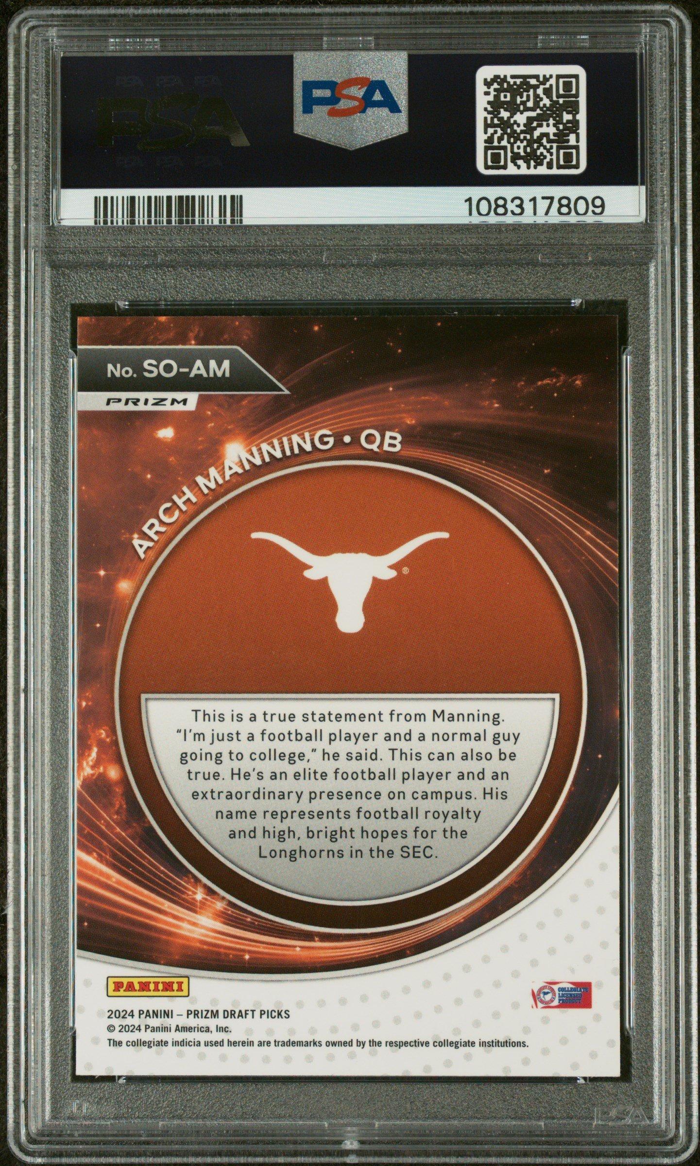 2024 Panini Prizm Draft Picks Student Orientation Soam Arch Manning Prizm PSA 10