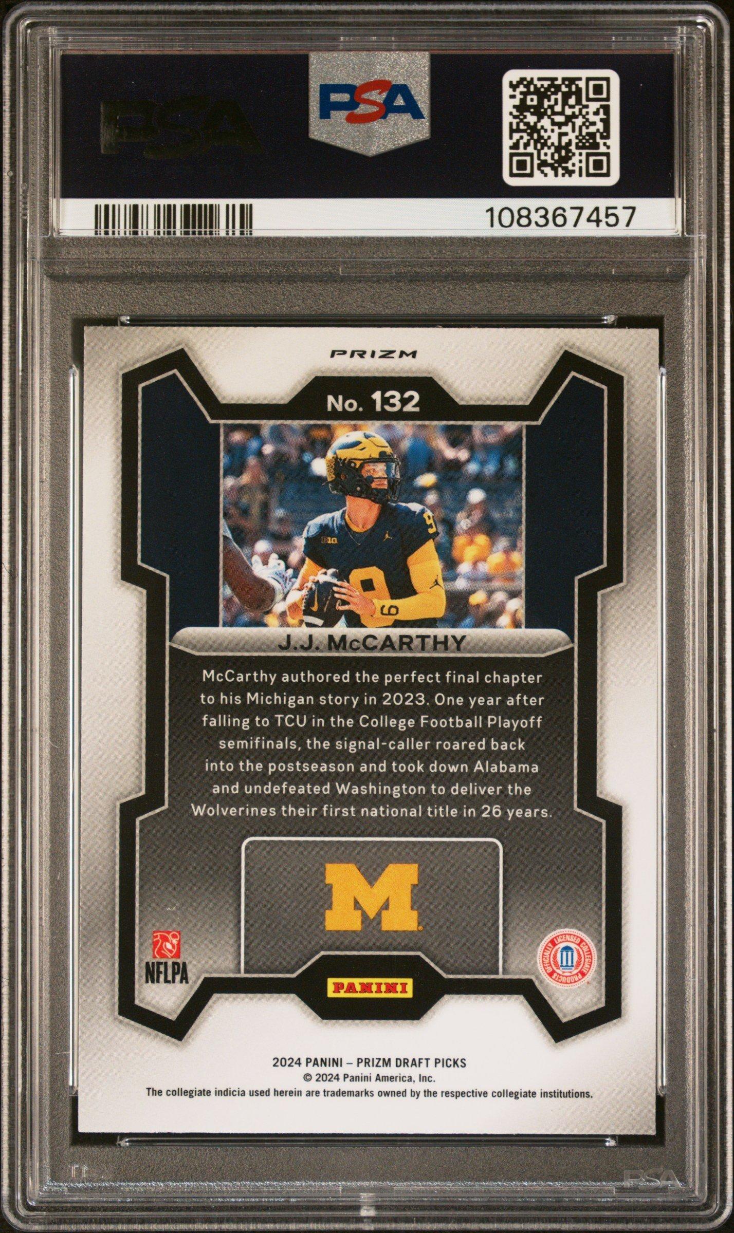 2024 Panini Prizm Draft Picks 132 Jj Mccarthy Silver Prizm PSA 10