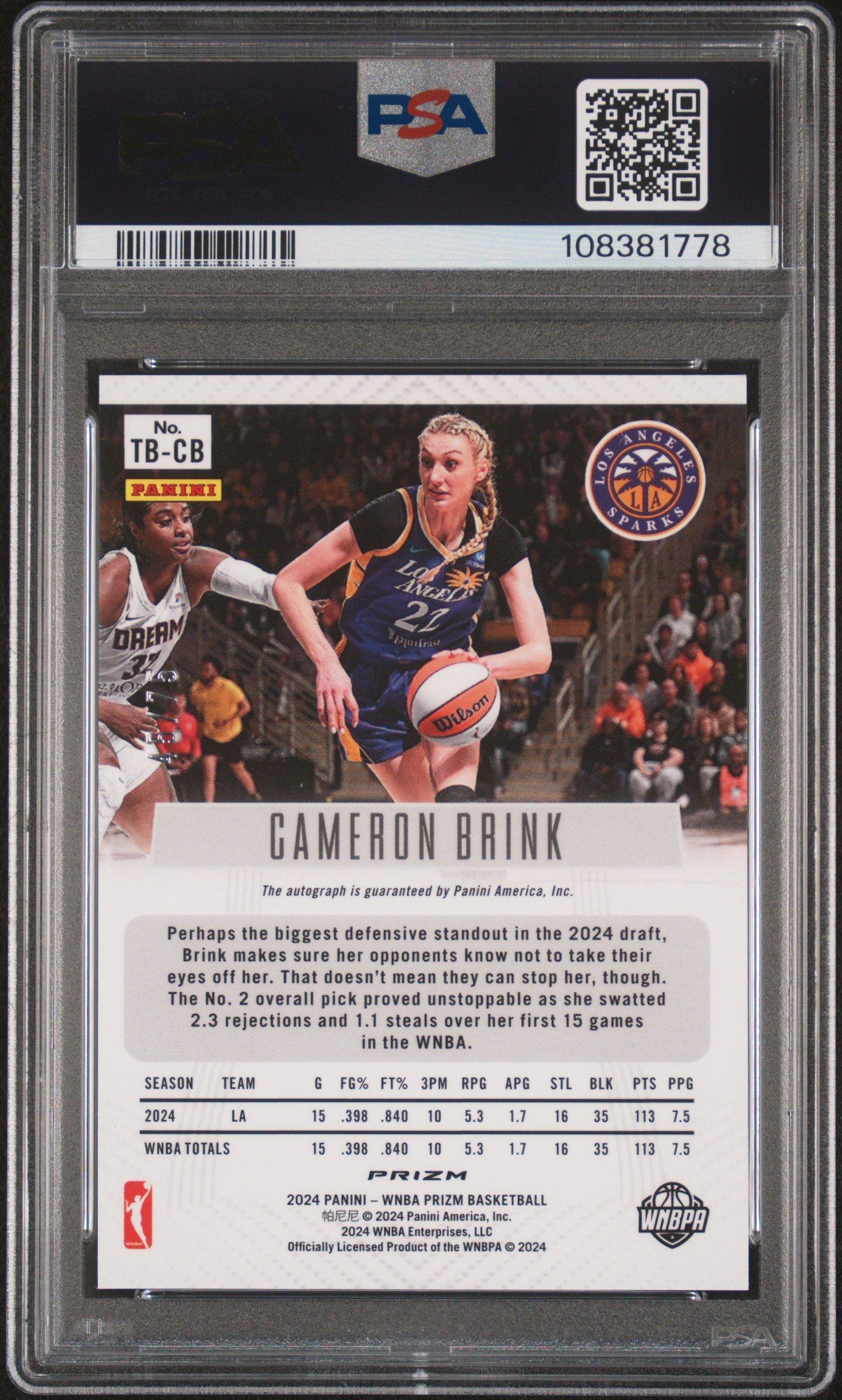 2024 Panini Prizm Wnba Throwback Signatures Tbcb Cameron Brink Blue Prizm PSA 8
