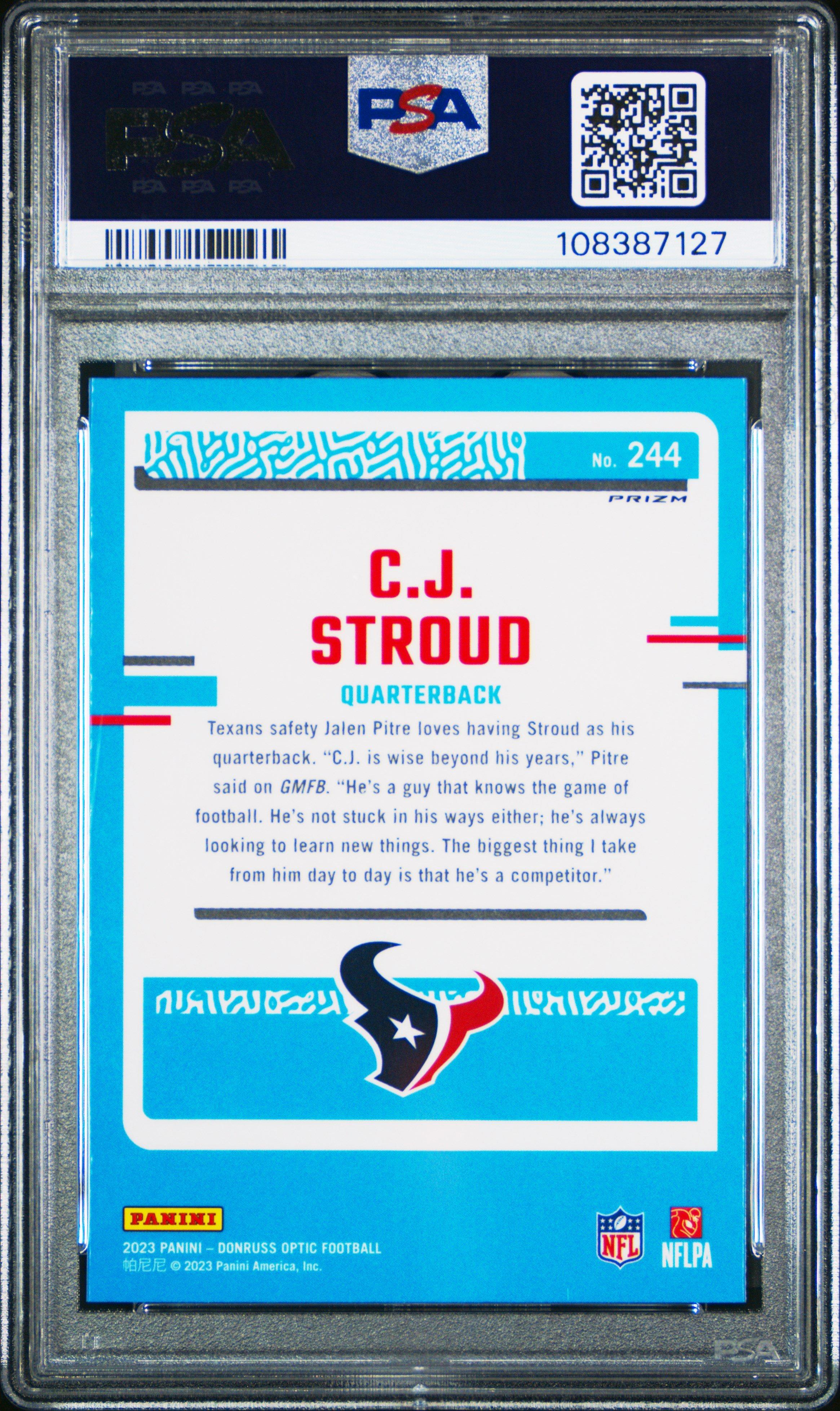 2023 Panini Donruss Optic 244 Cj Stroud Blue Hyper PSA