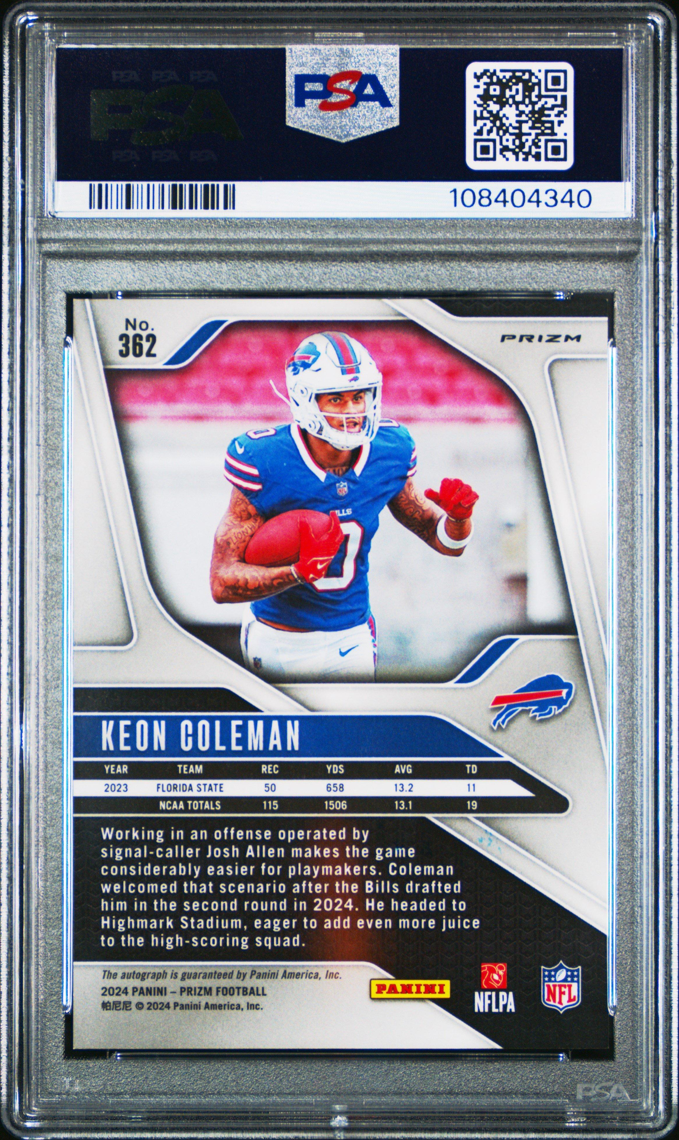 2024 Panini Prizm 362 Keon Coleman Autograph PSA 10