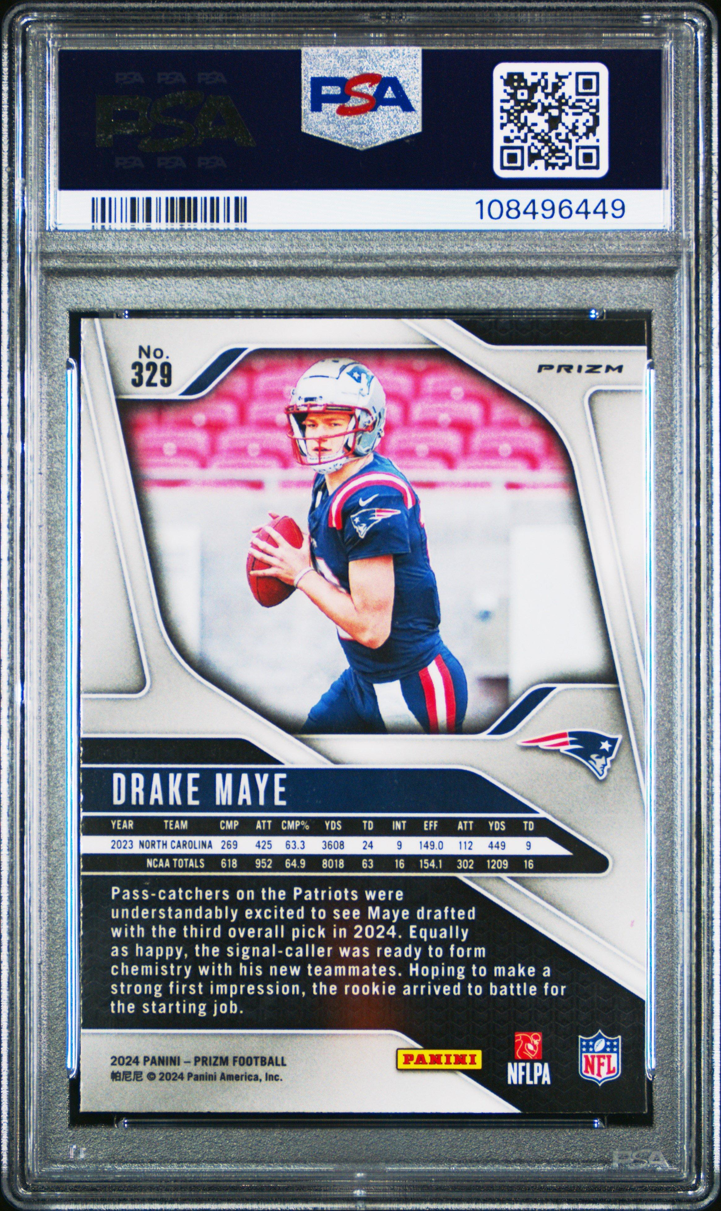 2024 Panini Prizm 329 Drake Maye Pink Prizm PSA 9