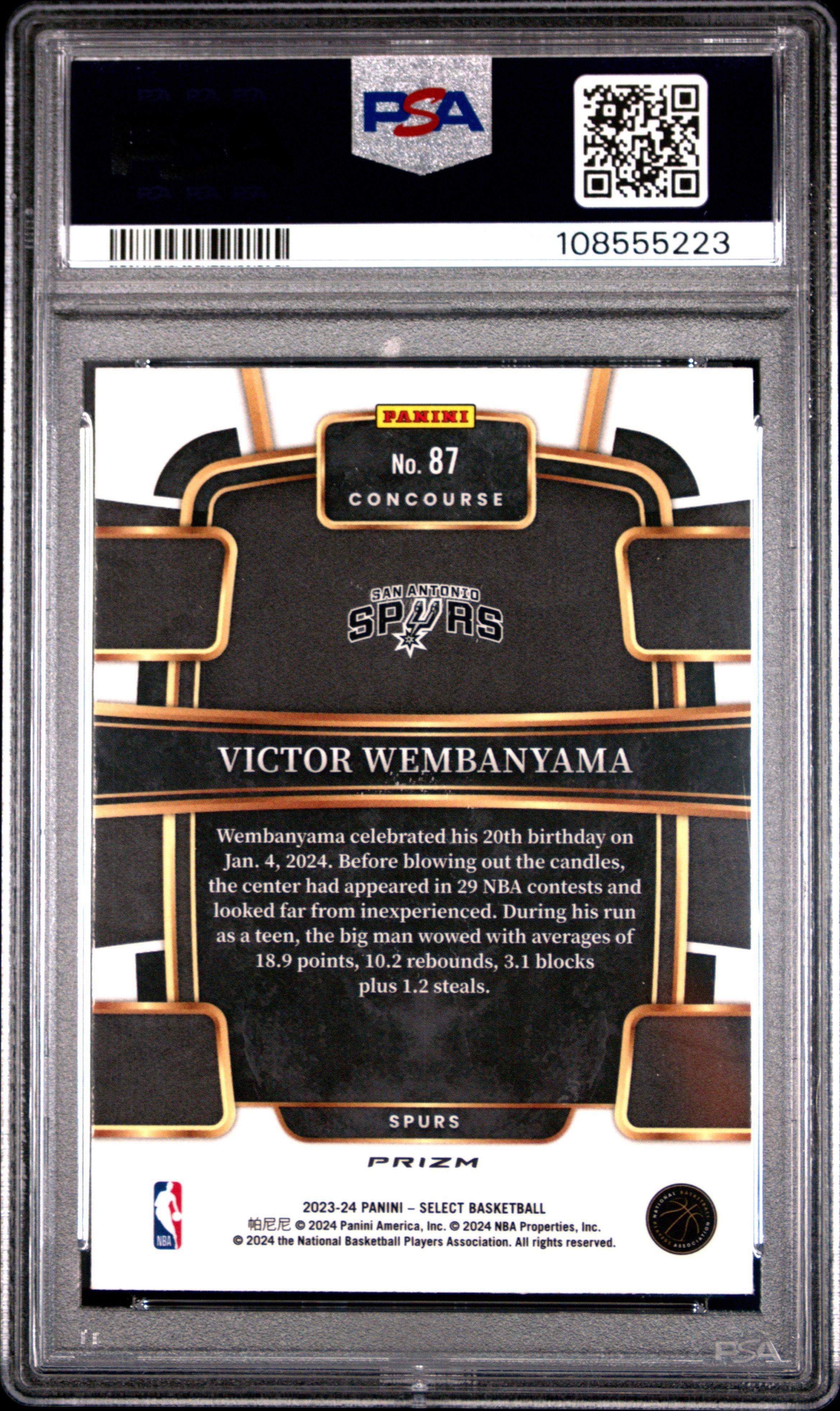 2023 Panini Select 87 Victor Wembanyama Blue Cracked Ice PSA