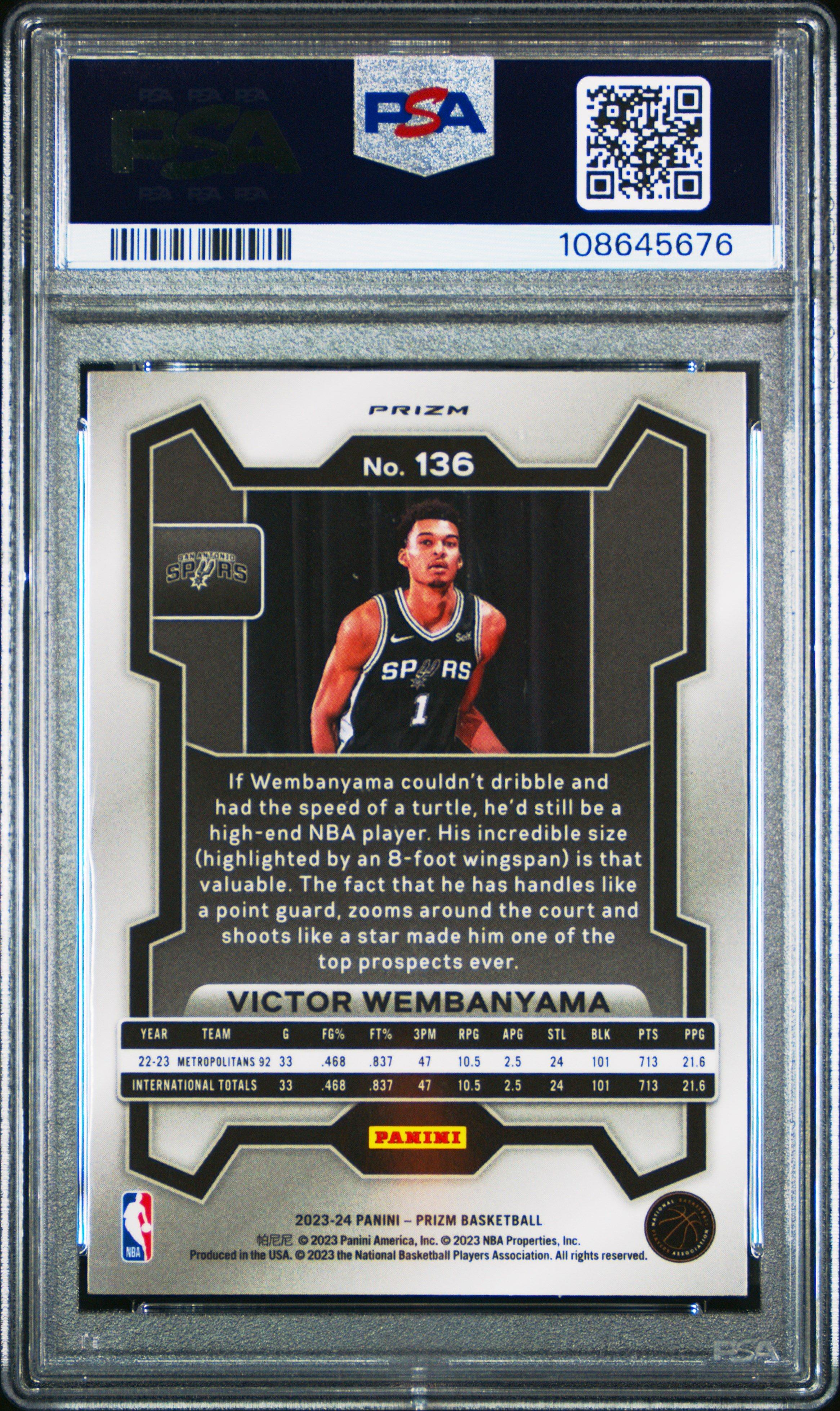 2023 Panini Prizm 136 Victor Wembanyama Silver Prizm PSA 10 Graded