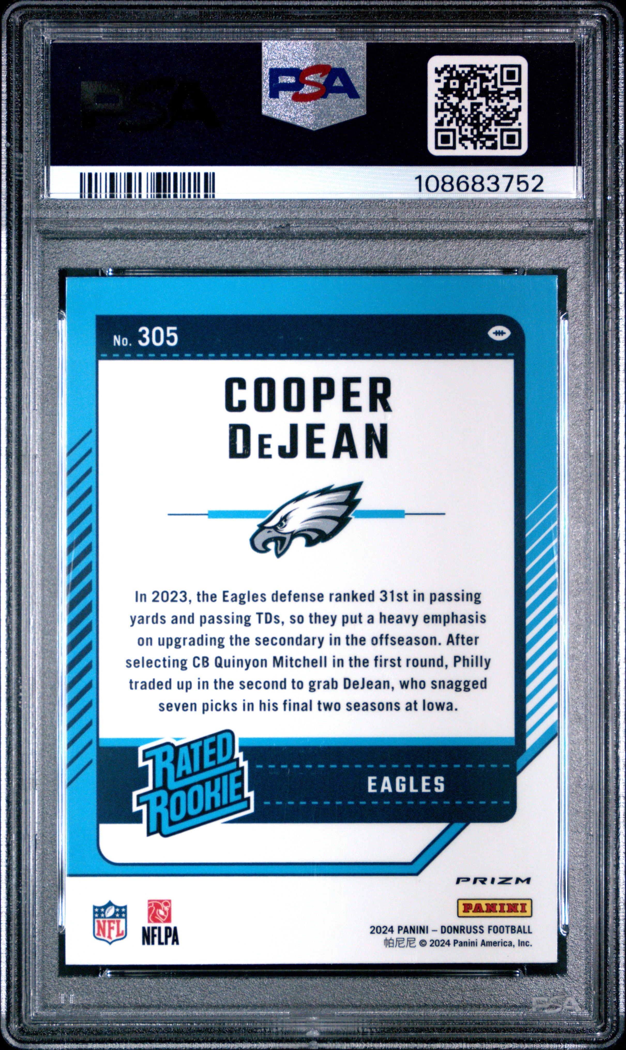 2024 Panini Donruss 305 Cooper Dejean Optic Preview-red Wave PSA 10