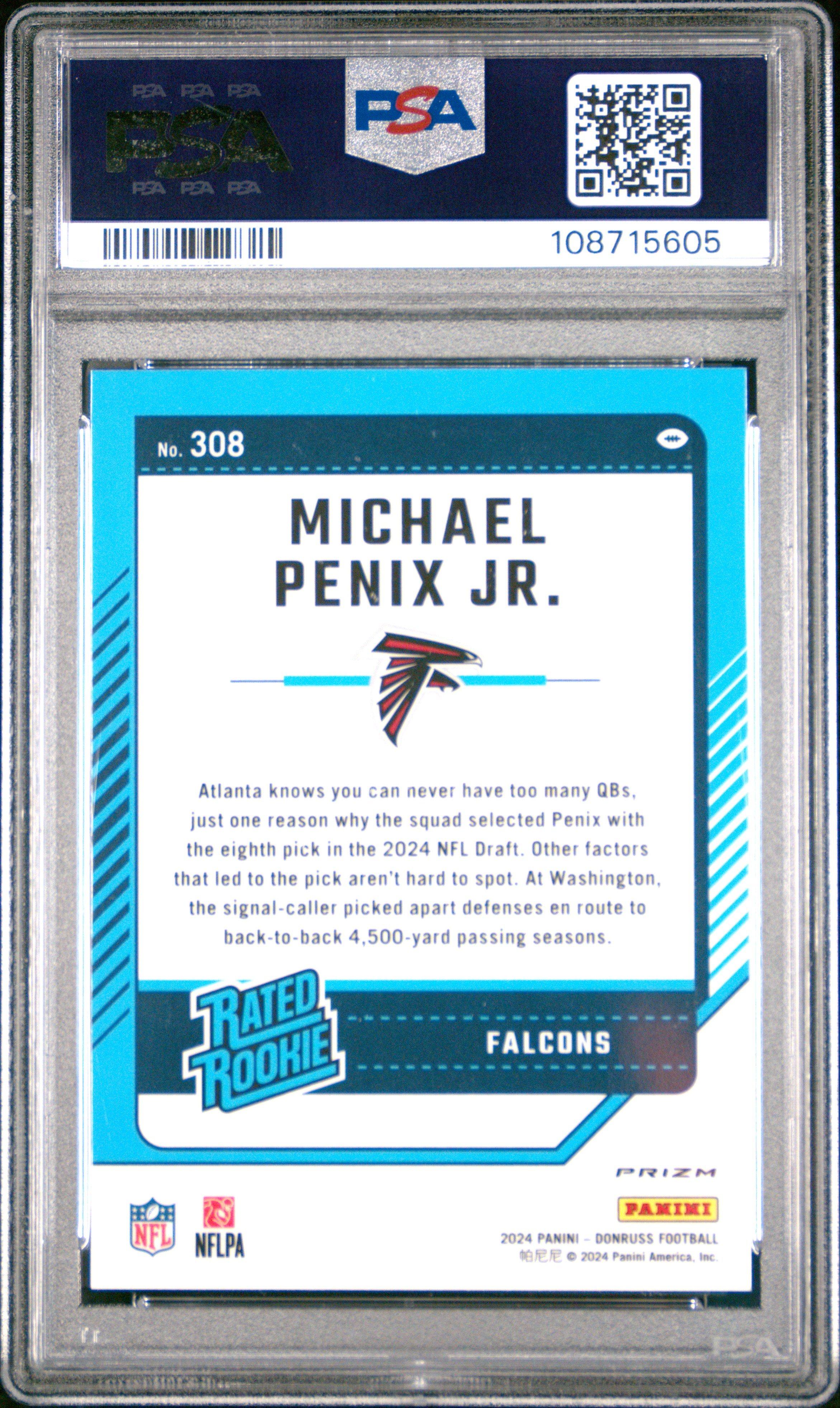2024 Panini Donruss 308 Michael Penix Jr. Optic Preview-pink PSA