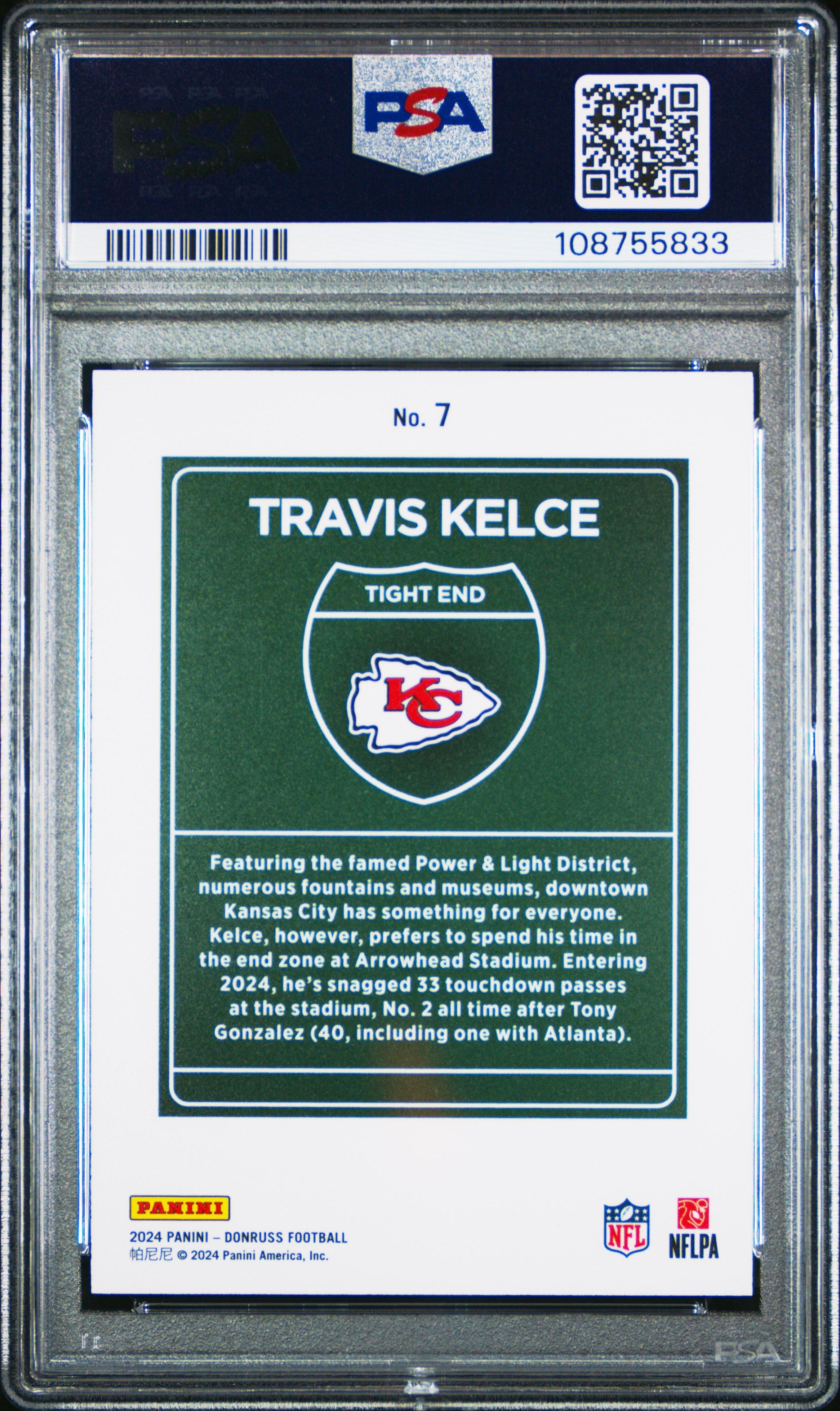 2024 Panini Donruss Downtown! 7 Travis Kelce PSA