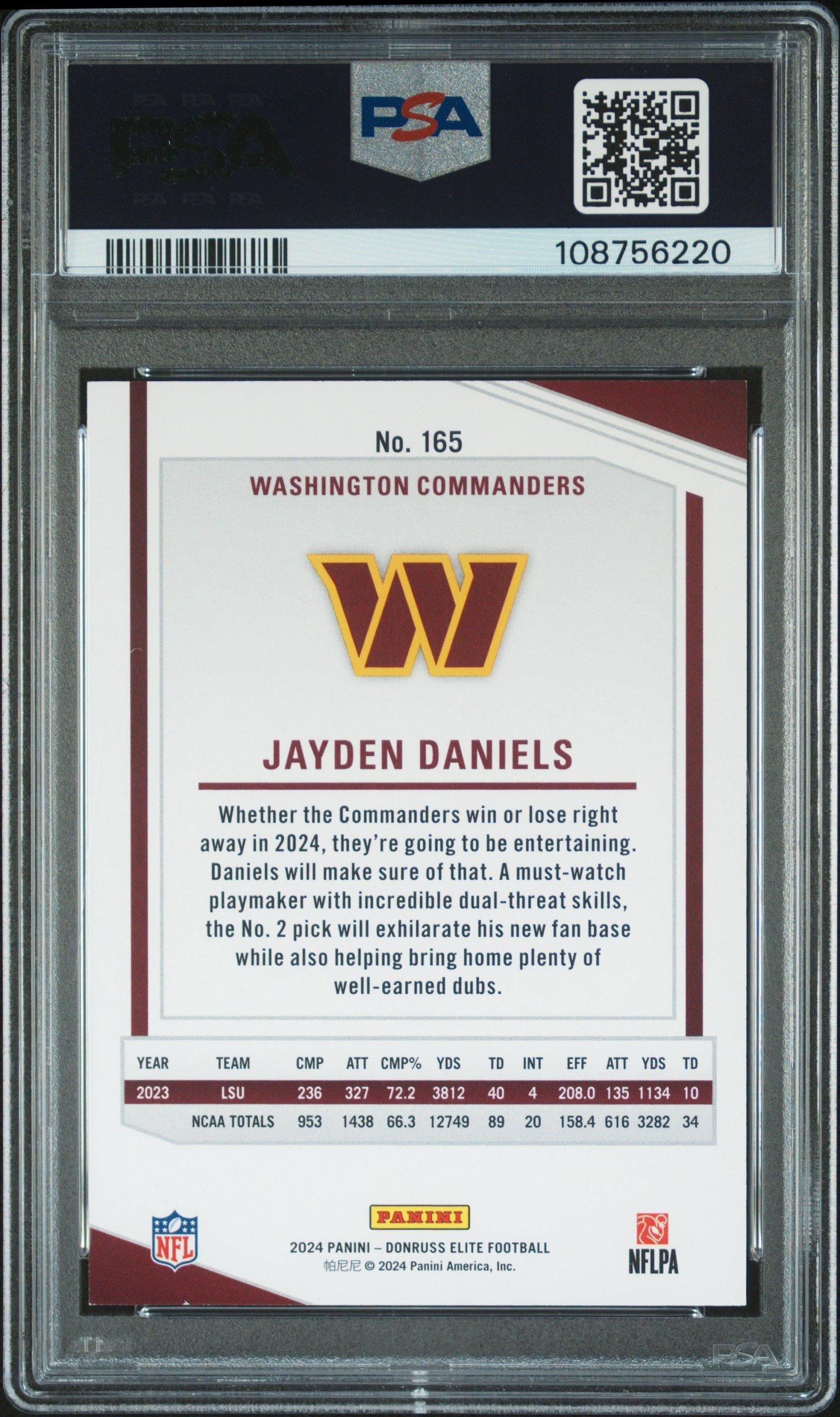 2024 Panini Donruss Elite 165 Jayden Daniels Aspirations Stars PSA 10