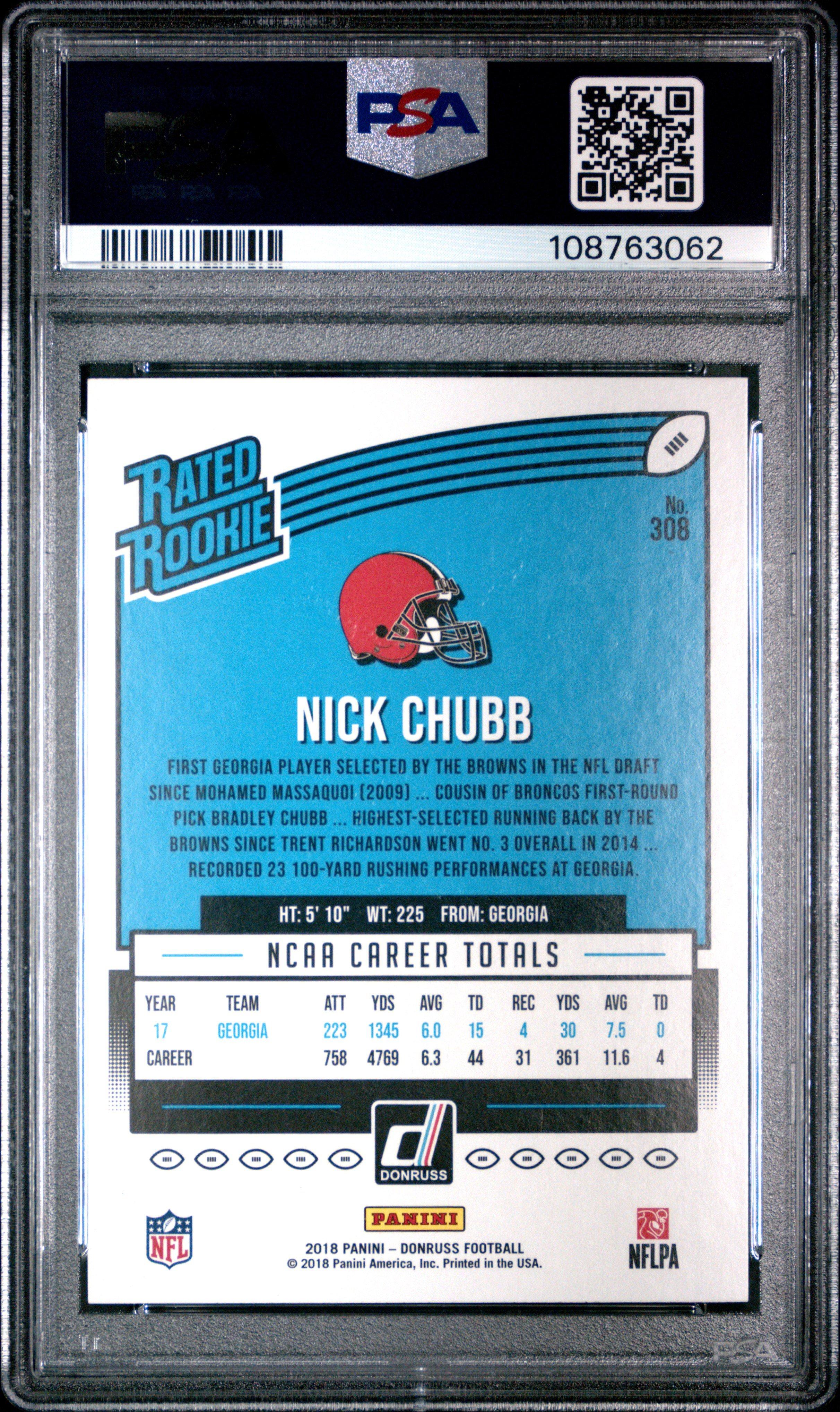2018 Panini Donruss 308 Nick Chubb PSA