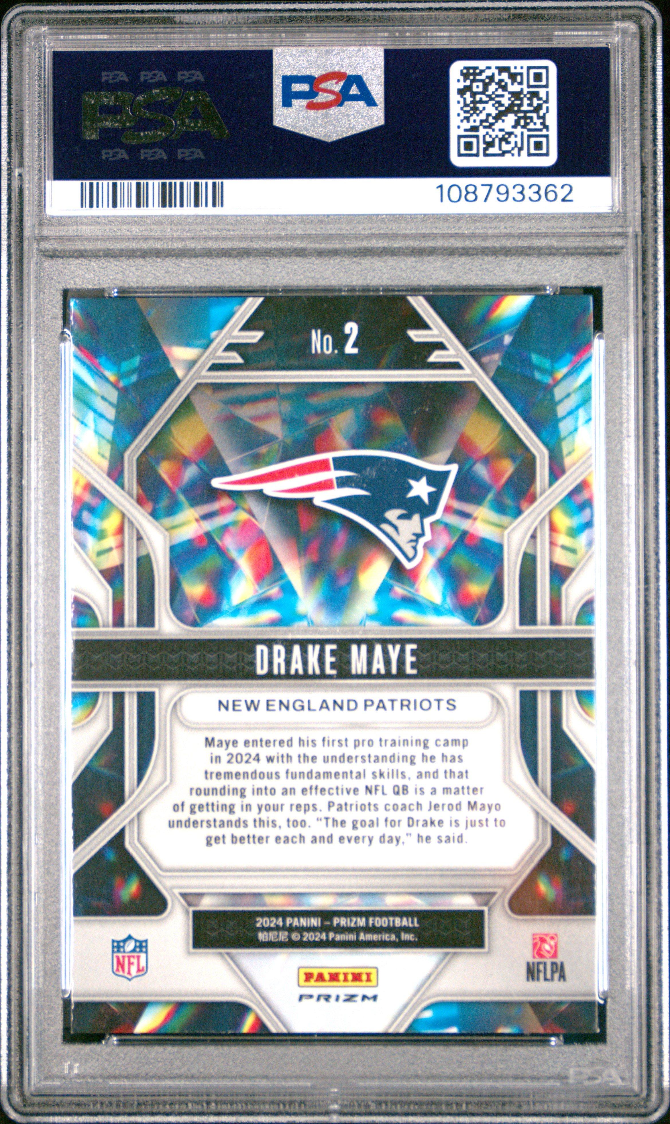 2024 Panini Prizm Prizmatic 2 Drake Maye Green Ice PSA 10