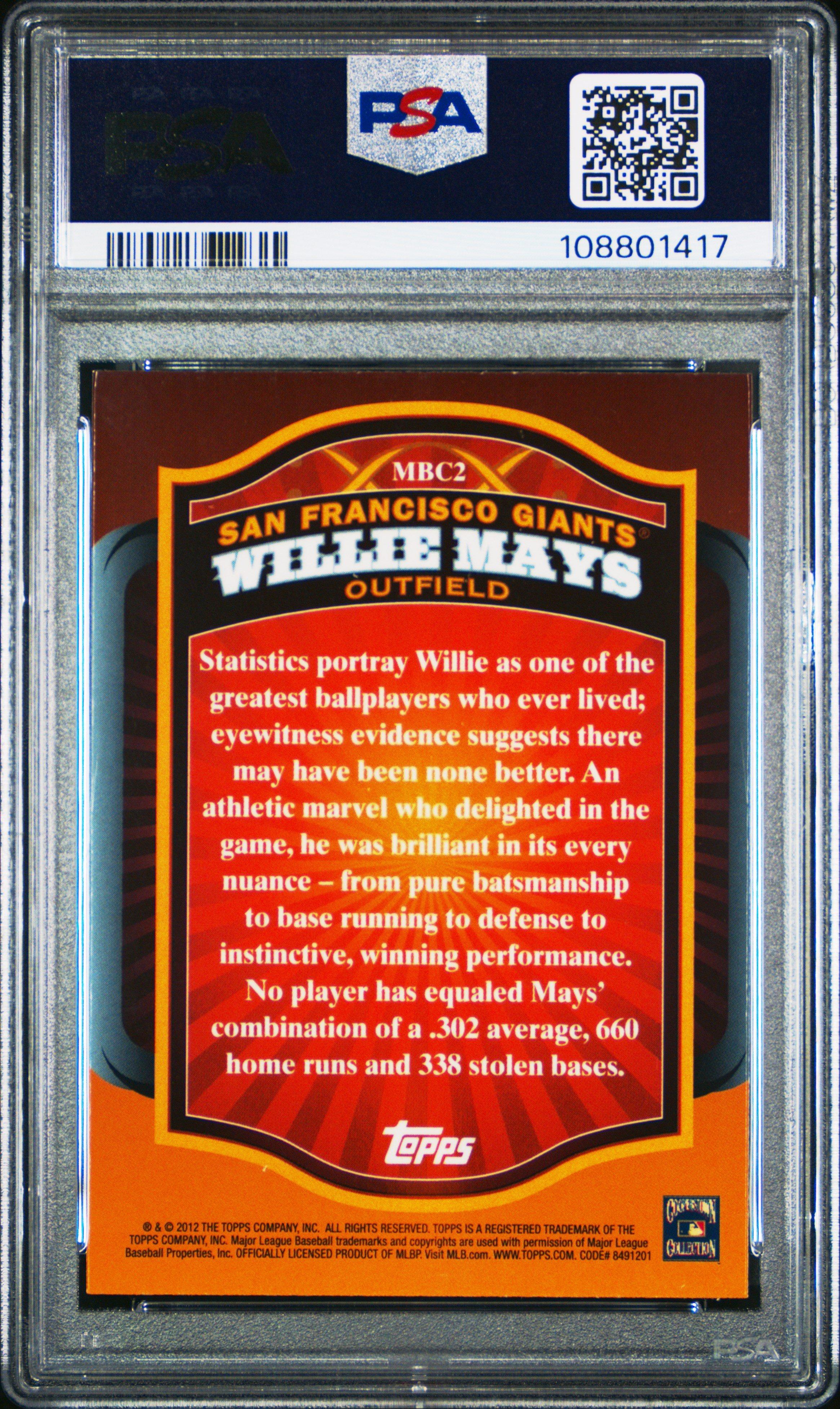 2012 Topps Retail Refractor Mbc2 Willie Mays PSA 10
