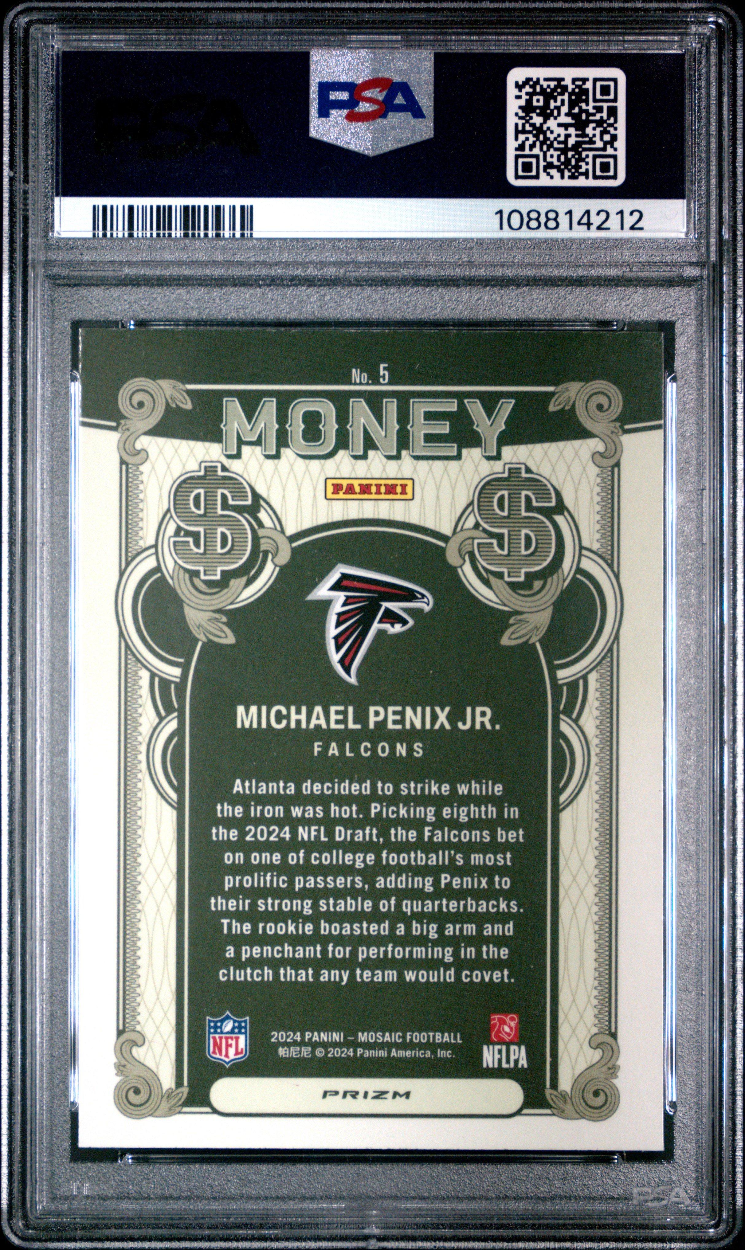 2024 Panini Mosaic Money 5 Michael Penix Jr. PSA 10
