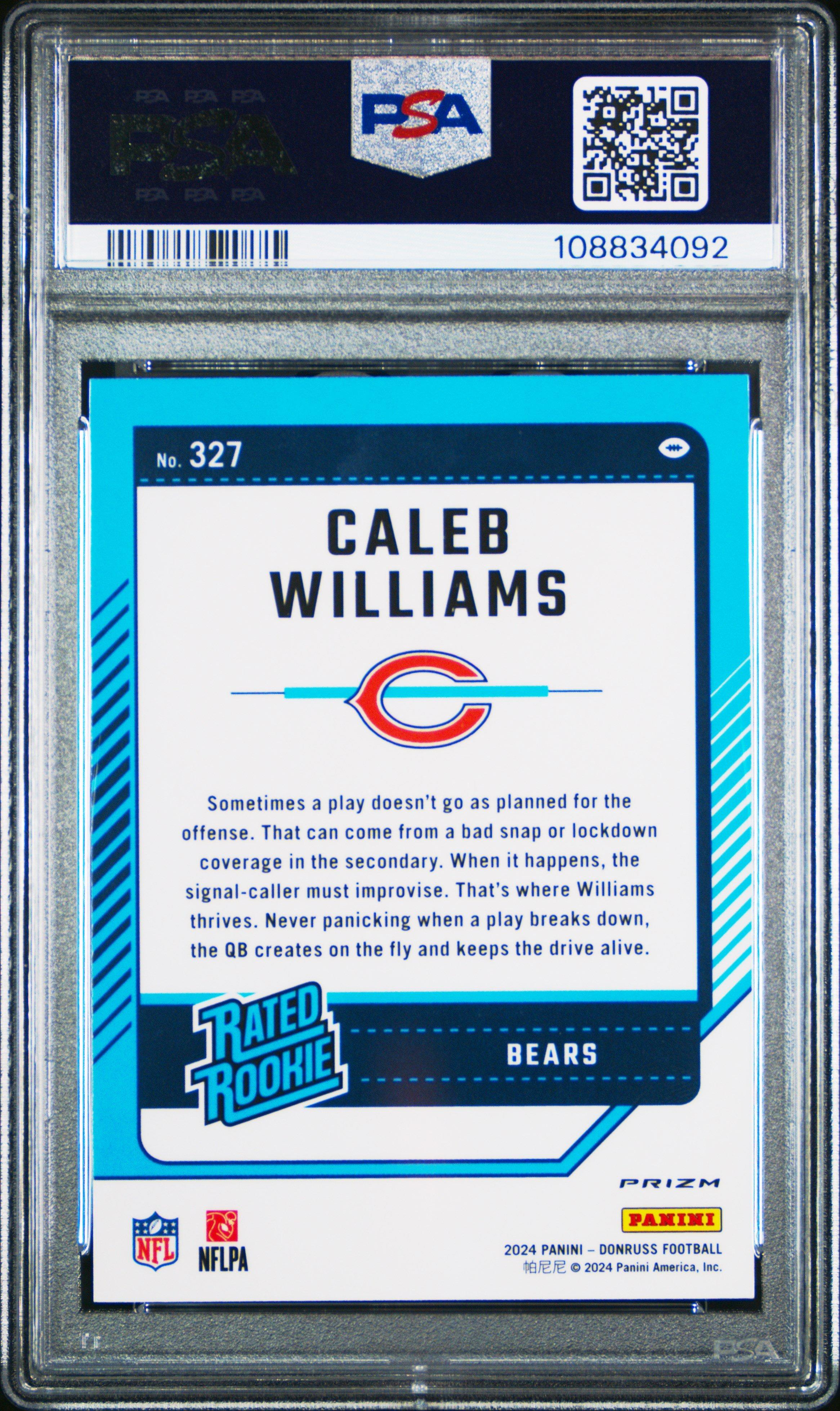 2024 Panini Donruss 327 Caleb Williams Optic Preview-pink PSA