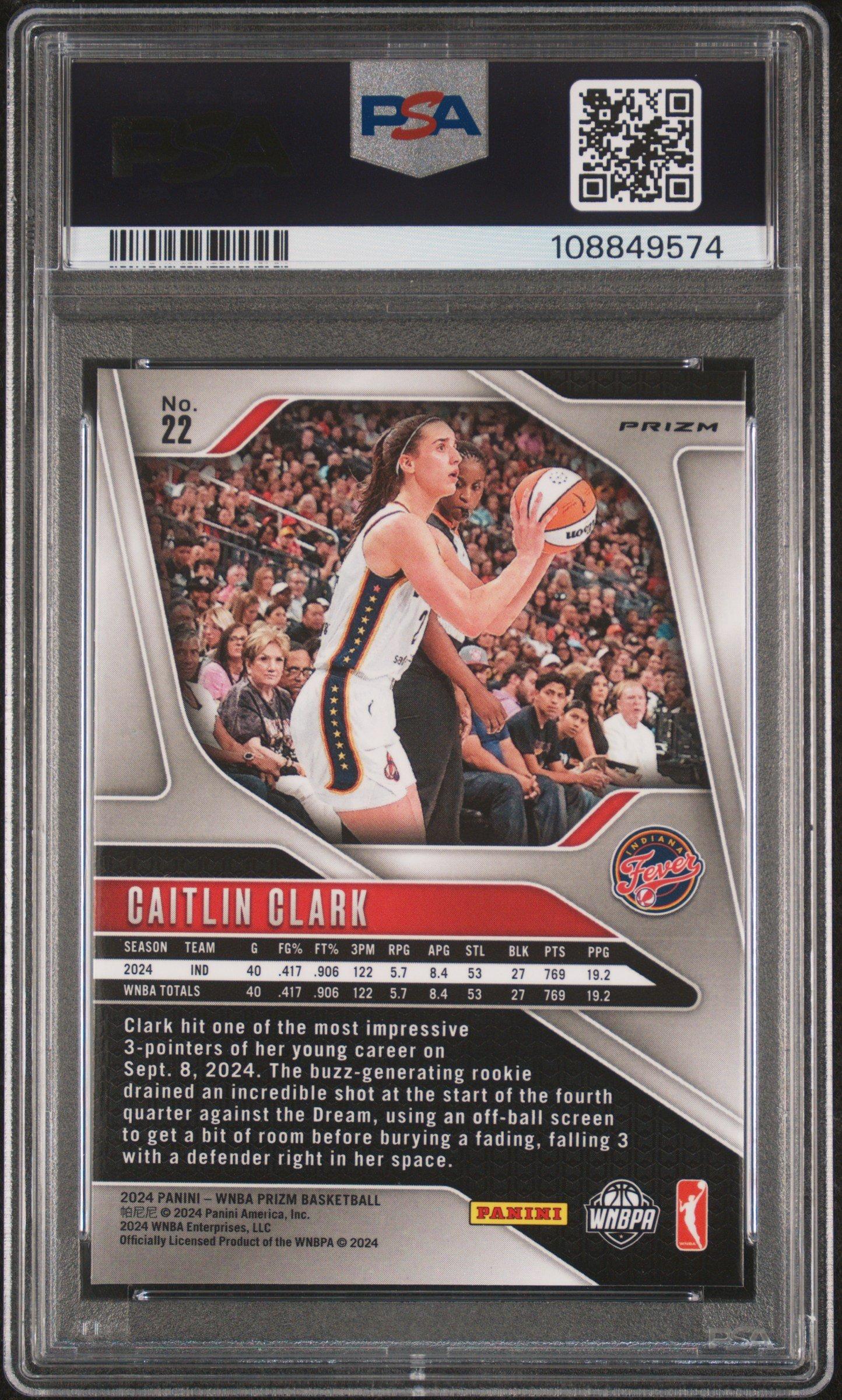 2024 Panini Prizm Wnba 22 Caitlin Clark Ice PSA 9