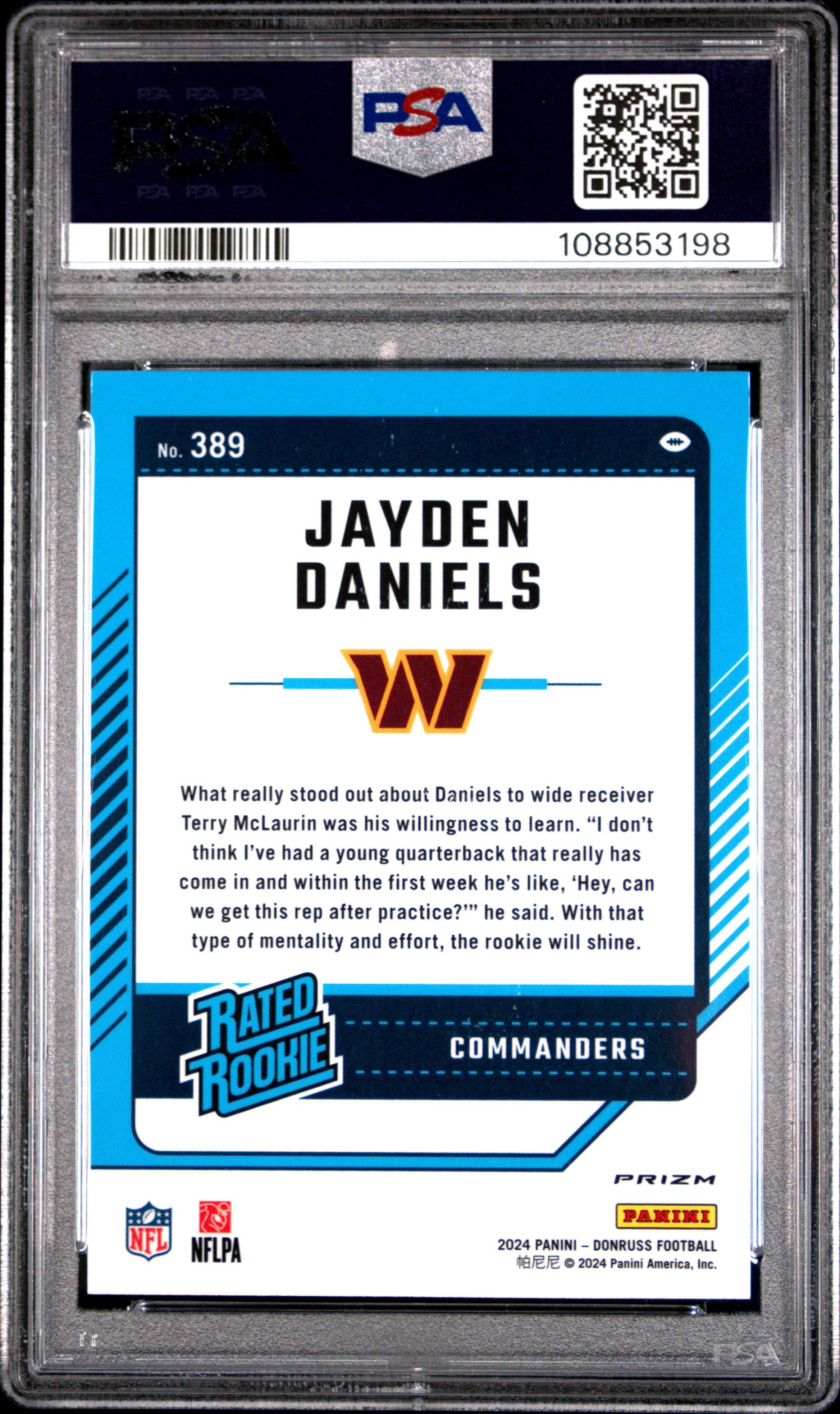 2024 Panini Donruss 389 Jayden Daniels Optic Preview-red Wave PSA